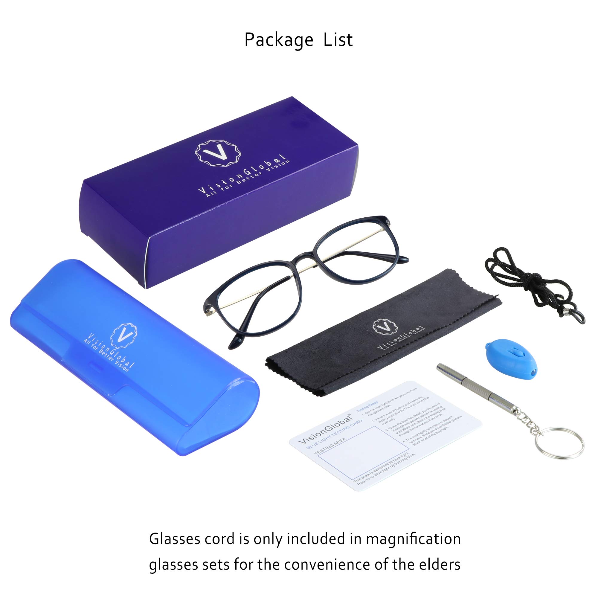 VisionGlobal Blue Light Blocking Glasses for Women & Men - Anti Eyestrain Computer Glasses with Square Frame for Screen Time, Gaming & Reading | Reduce Digital Eye Strain from Phones, Laptops & TV