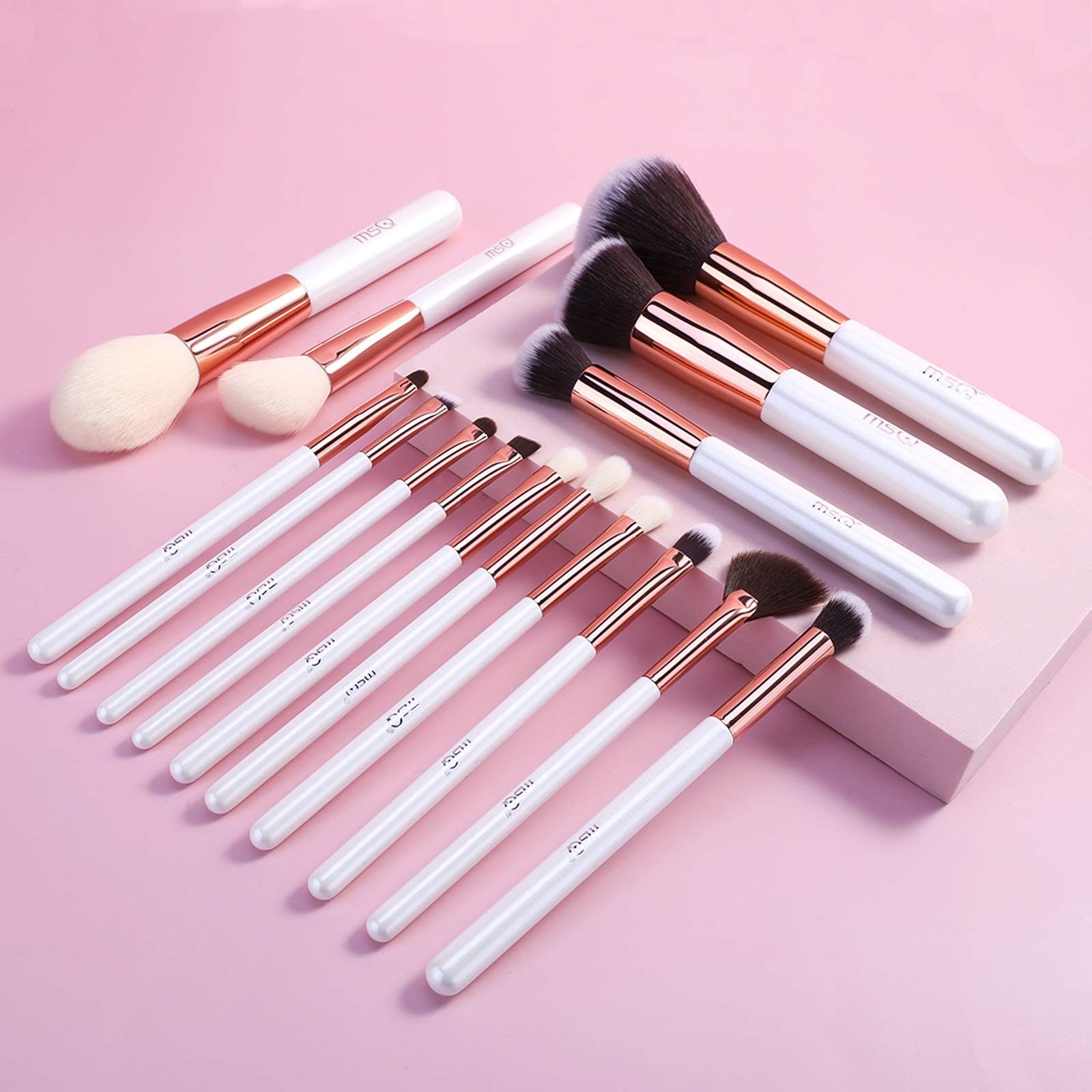MSQ Premium 15-Piece Synthetic Makeup Brush Set - Professional Foundation, Powder, Eyeshadow, Concealer & Blending Brushes (White) - Perfect for Everyday Makeup & Travel