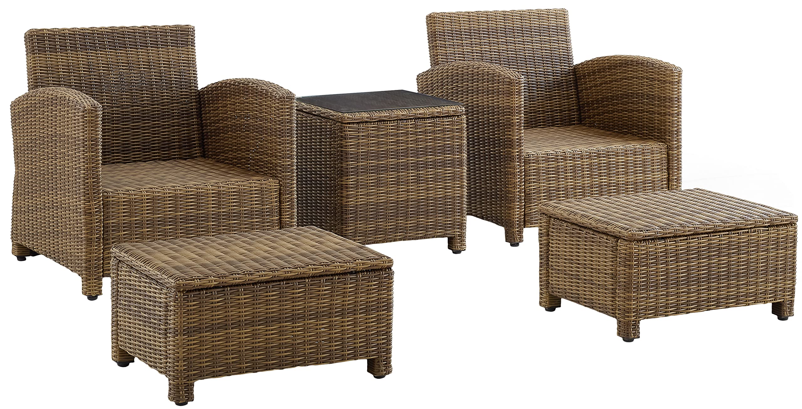 Crosley Bradenton 5-Piece Outdoor Patio Furniture Set - Weather-Resistant Wicker Chairs with Sand Cushions for Porch, Deck & Backyard Conversation Area