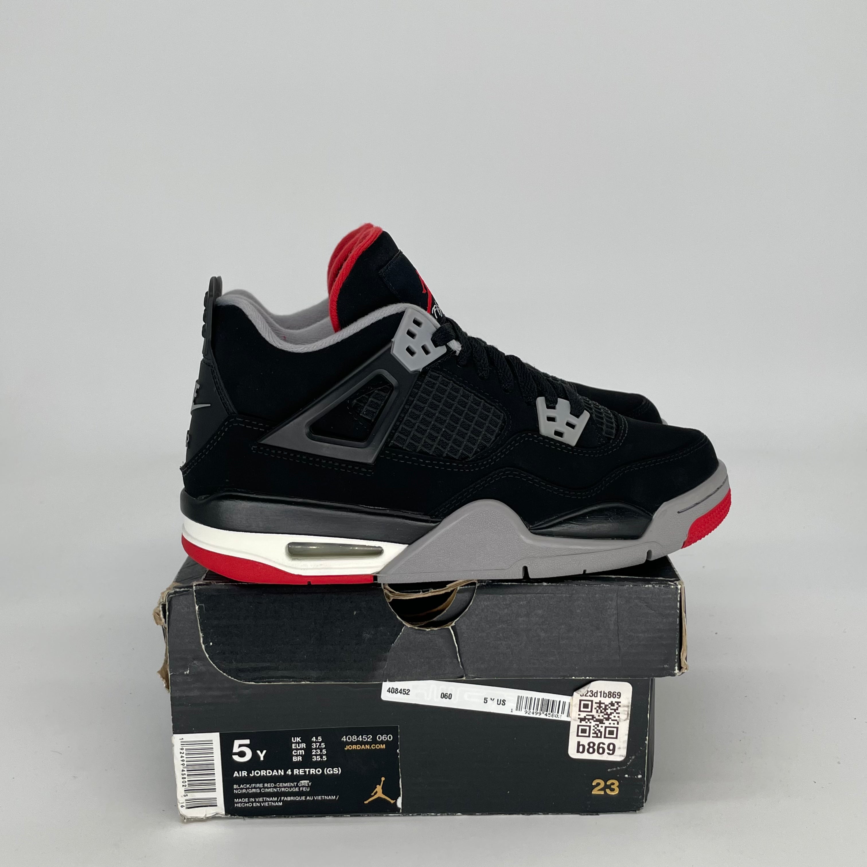AIR JORDAN 4 BRED Retro (2019) Men's/Women's Basketball Shoes Size 5/6.5W Black/Red 408452-060 - Perfect for Streetwear, Sneaker Collection & Basketball Games