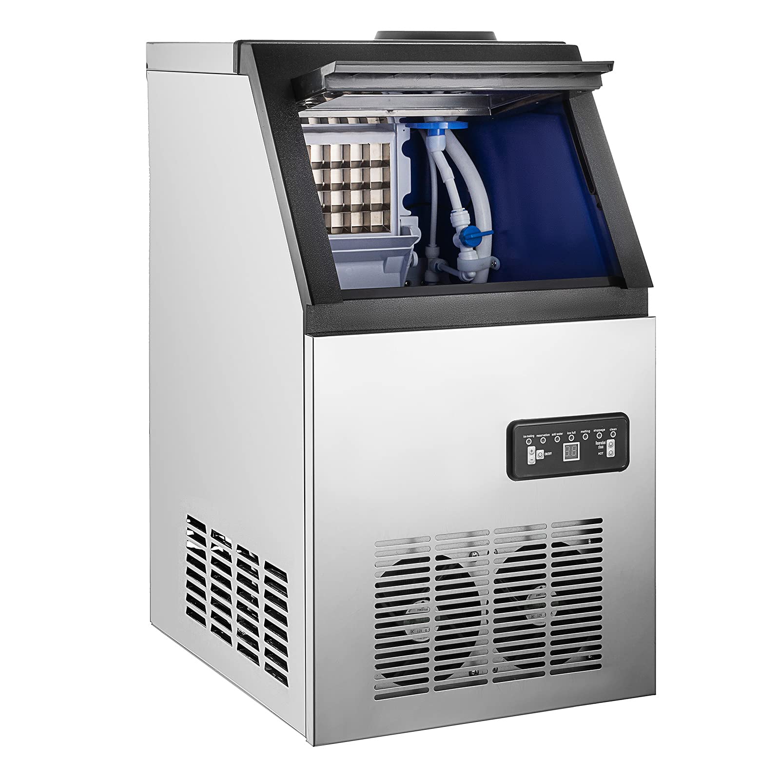 Commercial Ice Maker Machine 90lbs/24H with 33LBS Storage Bin - Stainless Steel Freestanding Ice Machine for Restaurants, Bars & Cafes - Top Loading Under Counter Ice Maker with Tap Water System for High Volume Use