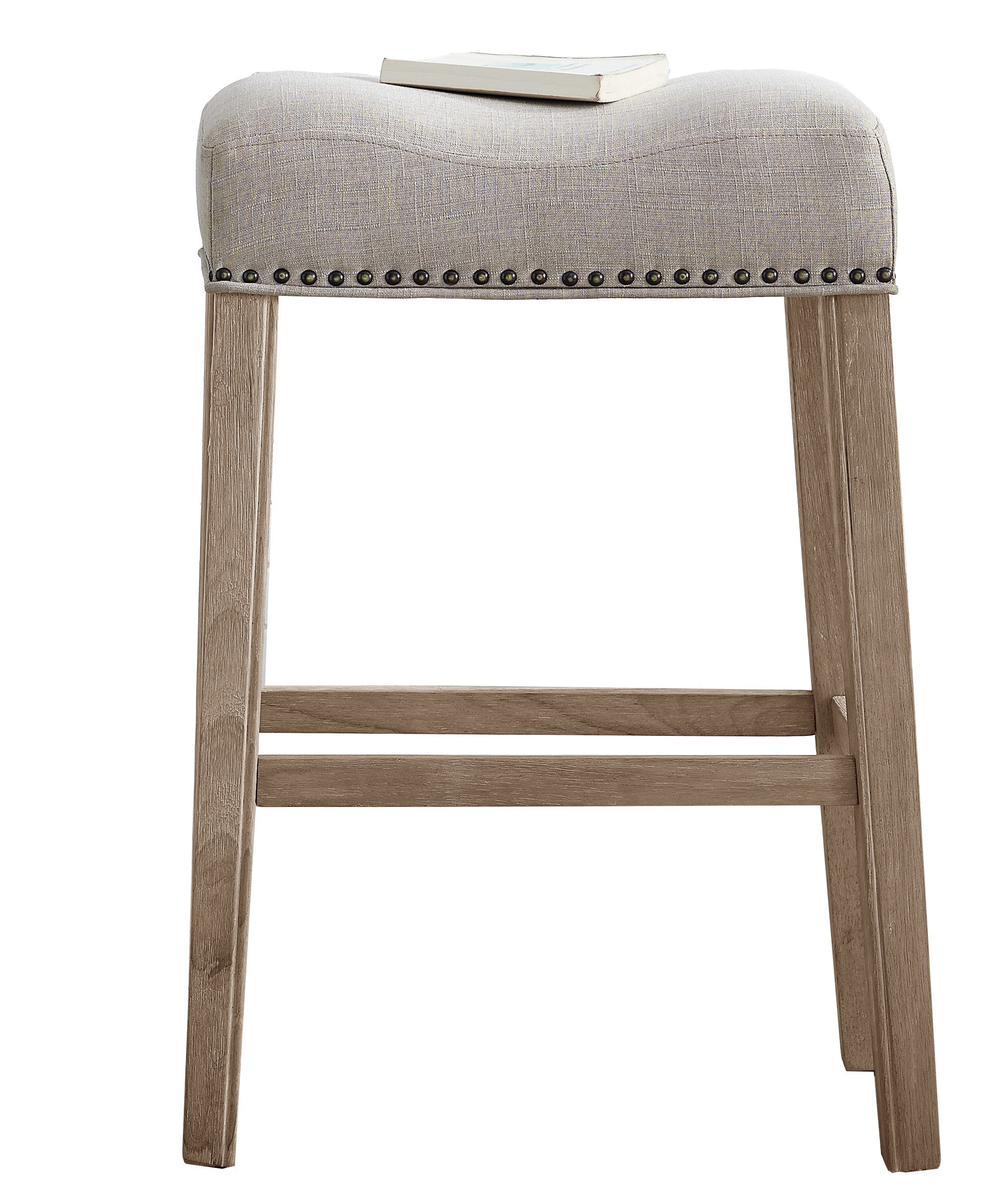 CoCo Upholstered Backless Saddle Seat Bar Stools Set of 2 - 29 Inch Height, Tan Fabric Counter Stools for Kitchen Island, Breakfast Bar & Home Decor