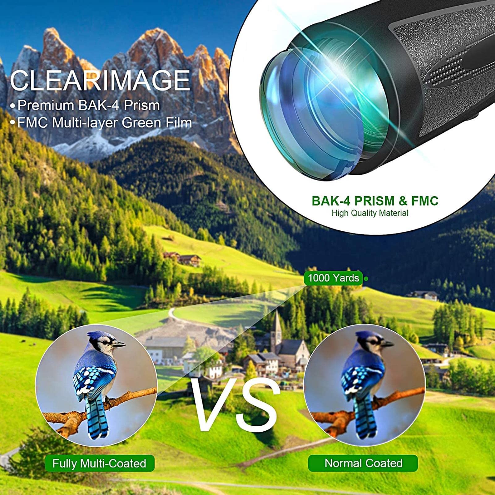 12x50 HD High Resolution Monocular Telescope with Smartphone Adapter & Tripod - Perfect for Wildlife Viewing, Bird Watching, Camping, Concerts & Outdoor Adventures