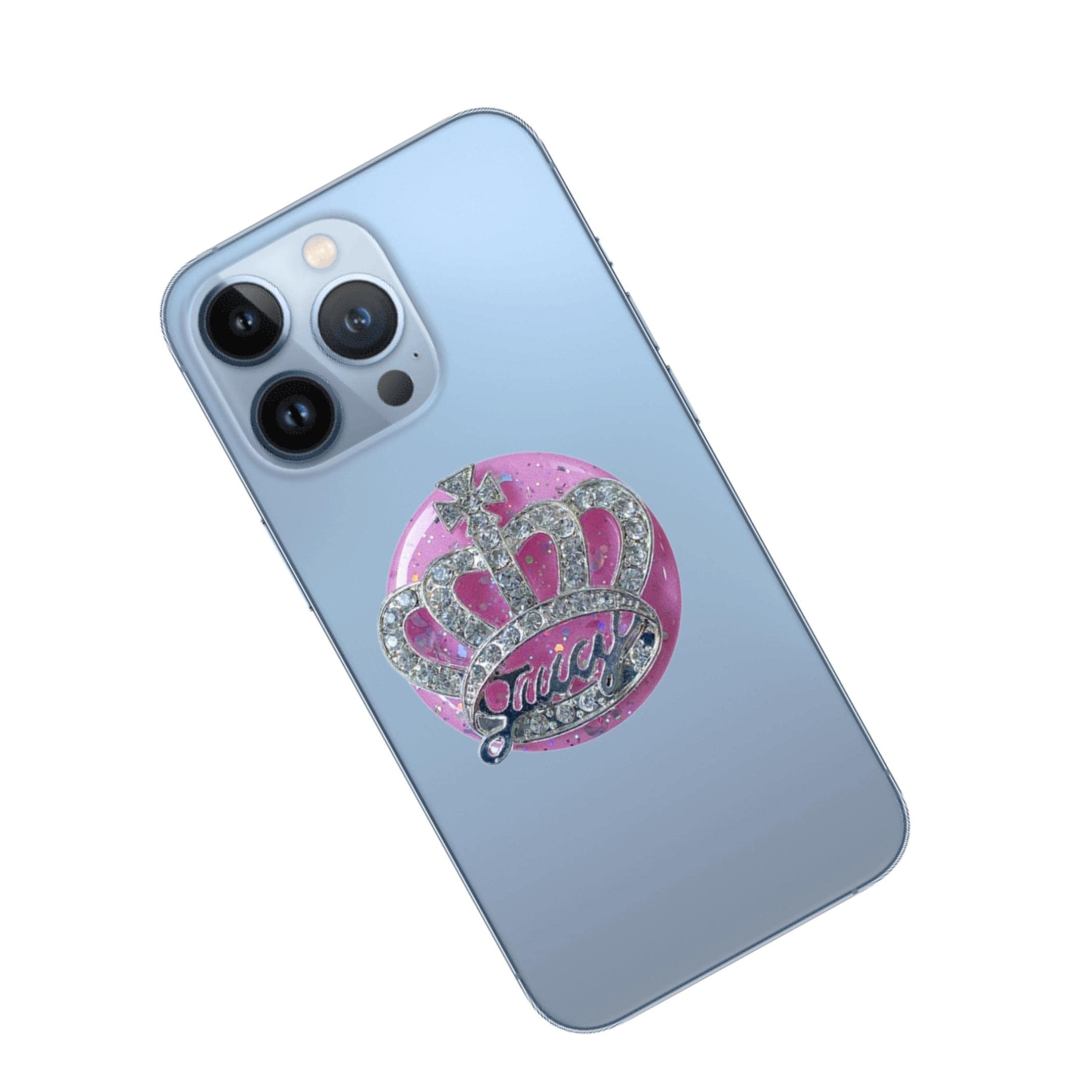 QuAngy Luxury Universal Phone Grip Holder with Kickstand - Crown & Heart Design for Selfie Taking (Pink) - Perfect for Hands-Free Viewing, Video Calls & Social Media Sharing