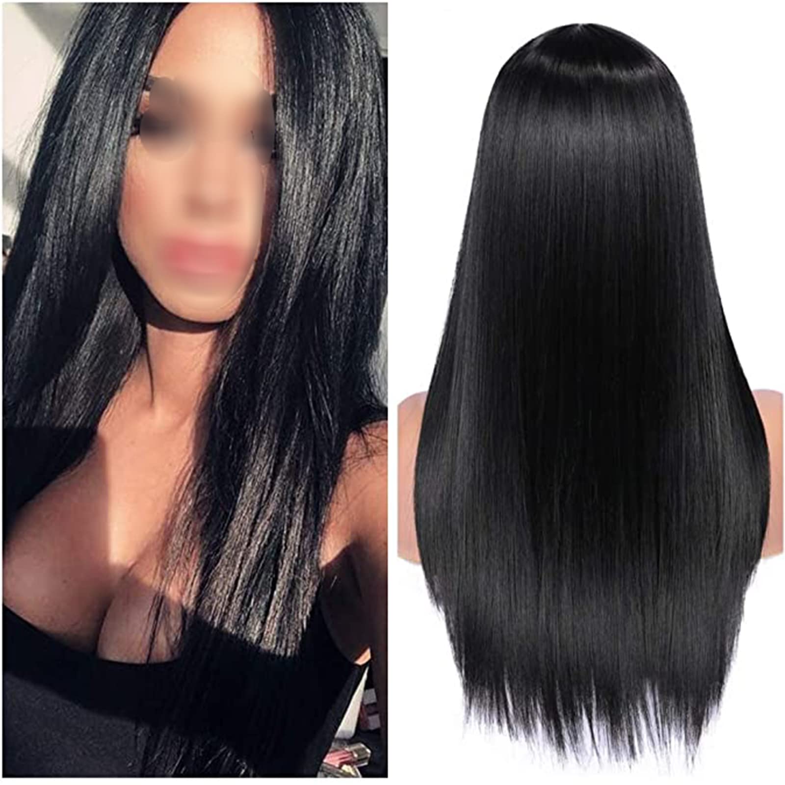 Natural Black Synthetic Wigs for Women - Heat Resistant Long Straight Hair Wigs (16 Inch) - Daily Wear & Party Use - Realistic Looking Hair Replacement Wigs for Everyday Style & Special Occasions