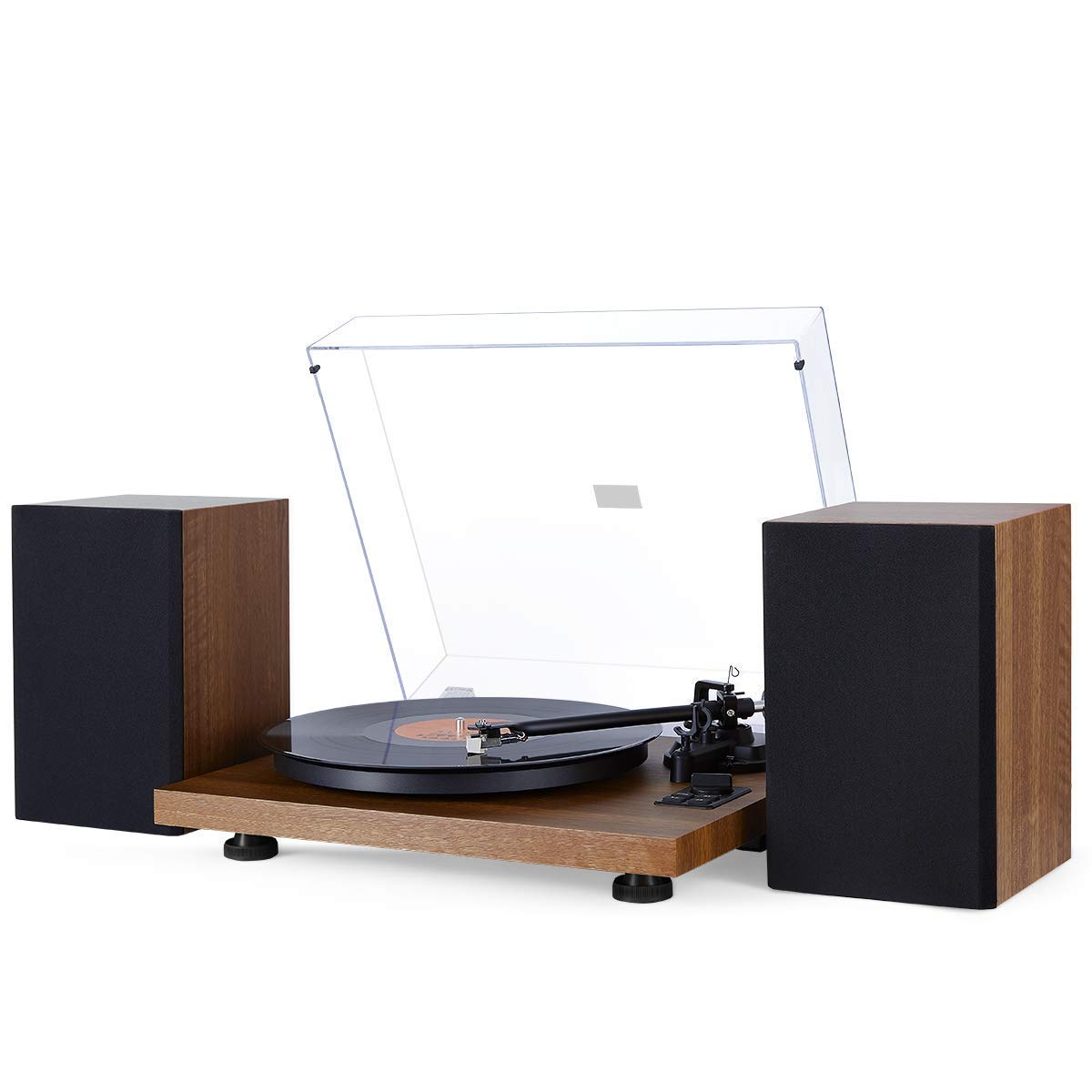 1 BY ONE Wireless Bluetooth Record Player with 36W Bookshelf Speakers - HiFi Turntable System with Adjustable Counterweight & Magnetic Cartridge (Natural Wood) - Perfect for Vinyl Lovers, Home Decor & Vintage Music Enthusiasts