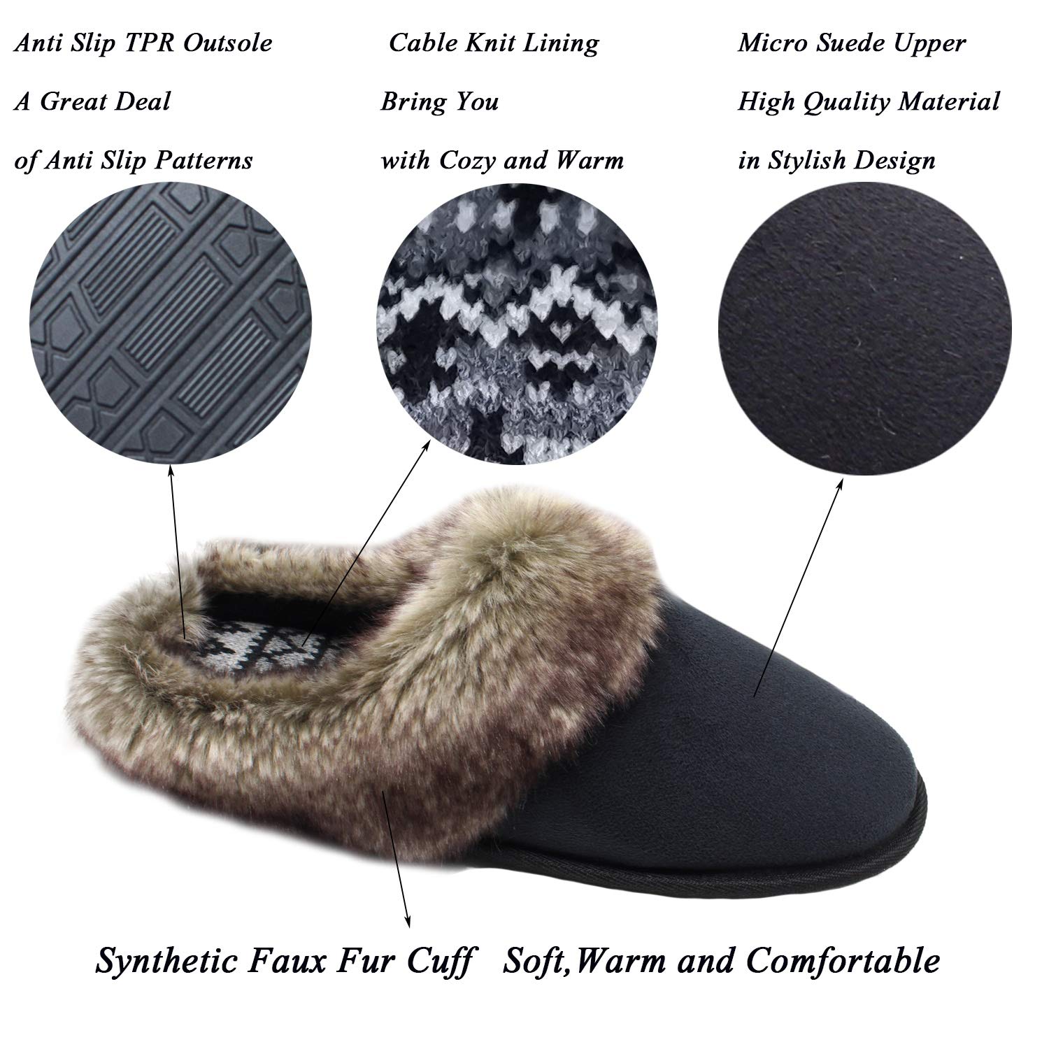 ofoot Women's Winter Warm Moccasin Slippers - Faux Fur Suede Indoor House Shoes with Non-Slip Rubber Sole & Knit Lining | Cozy Homewear for Winter, Perfect for Lounging, Relaxing & Keeping Feet Warm