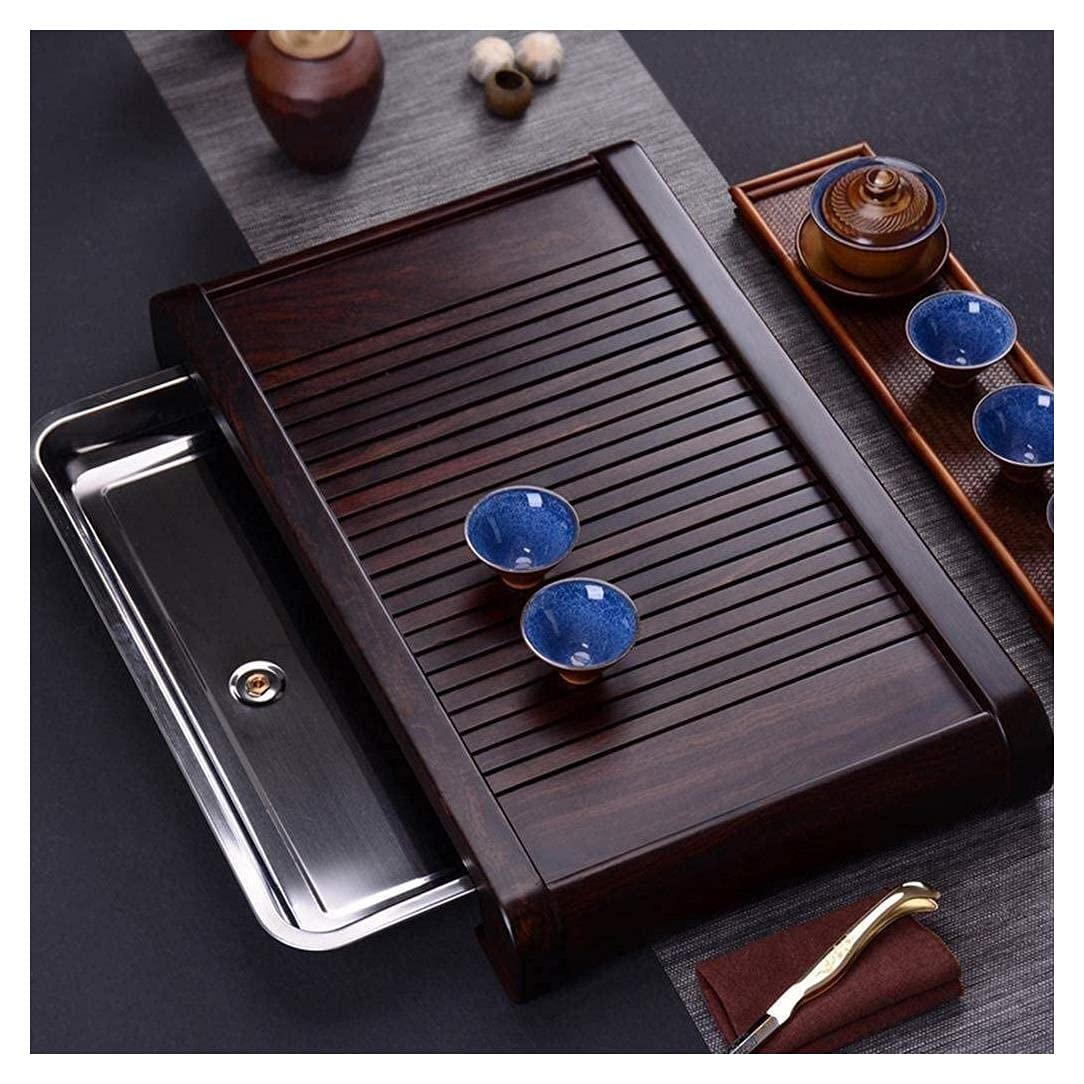 Premium Wooden Tea Tray with Drainage - 52x38cm Bamboo Tea Table for Chinese Gongfu Tea Ceremony, Home Office & Teahouse Use - Perfect for Serving Tea, Coffee & Snacks