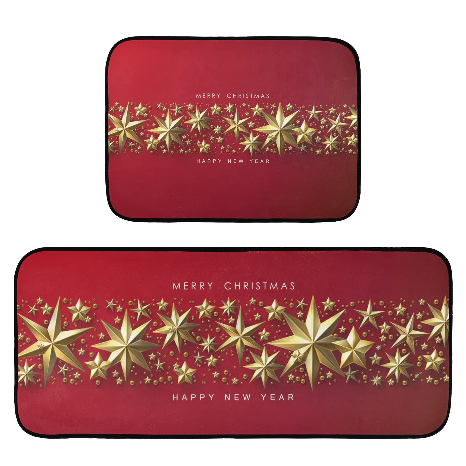 Christmas Kitchen Rugs and Mats - Non-Slip Holiday Floor Mat with Gold Foil Stars for Kitchen, Bathroom, Entryway - Festive Decor for Christmas Parties & Home Decor