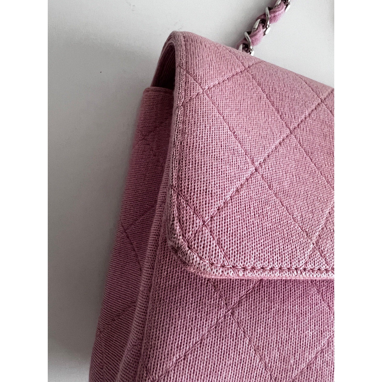 Chanel Light Pink Quilted Jersey Cotton Single Flap Shoulder Bag - Luxury Designer Handbag for Women, Perfect for Date Night & Special Occasions