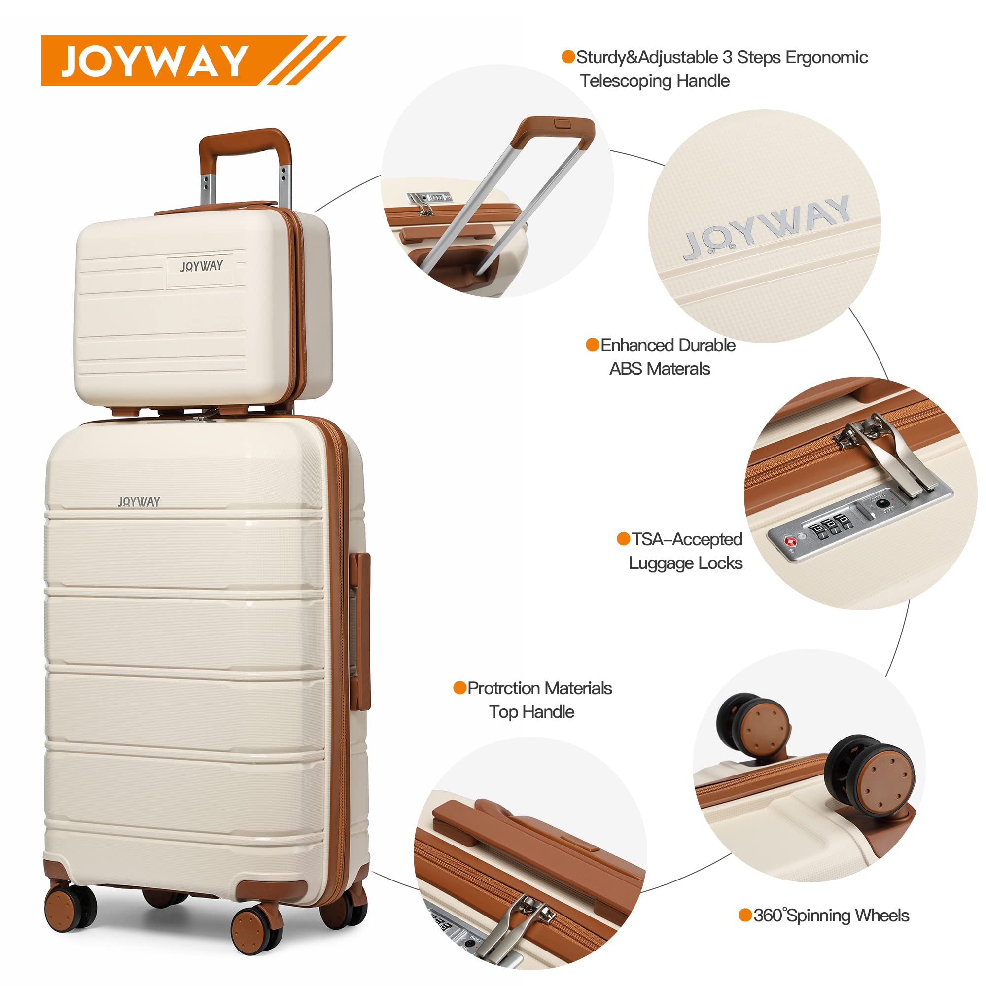 Joyway 4-Piece Lightweight Hardside Luggage Set with TSA Lock & Spinner Wheels - Carry On & Checked Suitcases for Women & Men Travel - White - Perfect for Business Trips, Vacations & Family Getaways