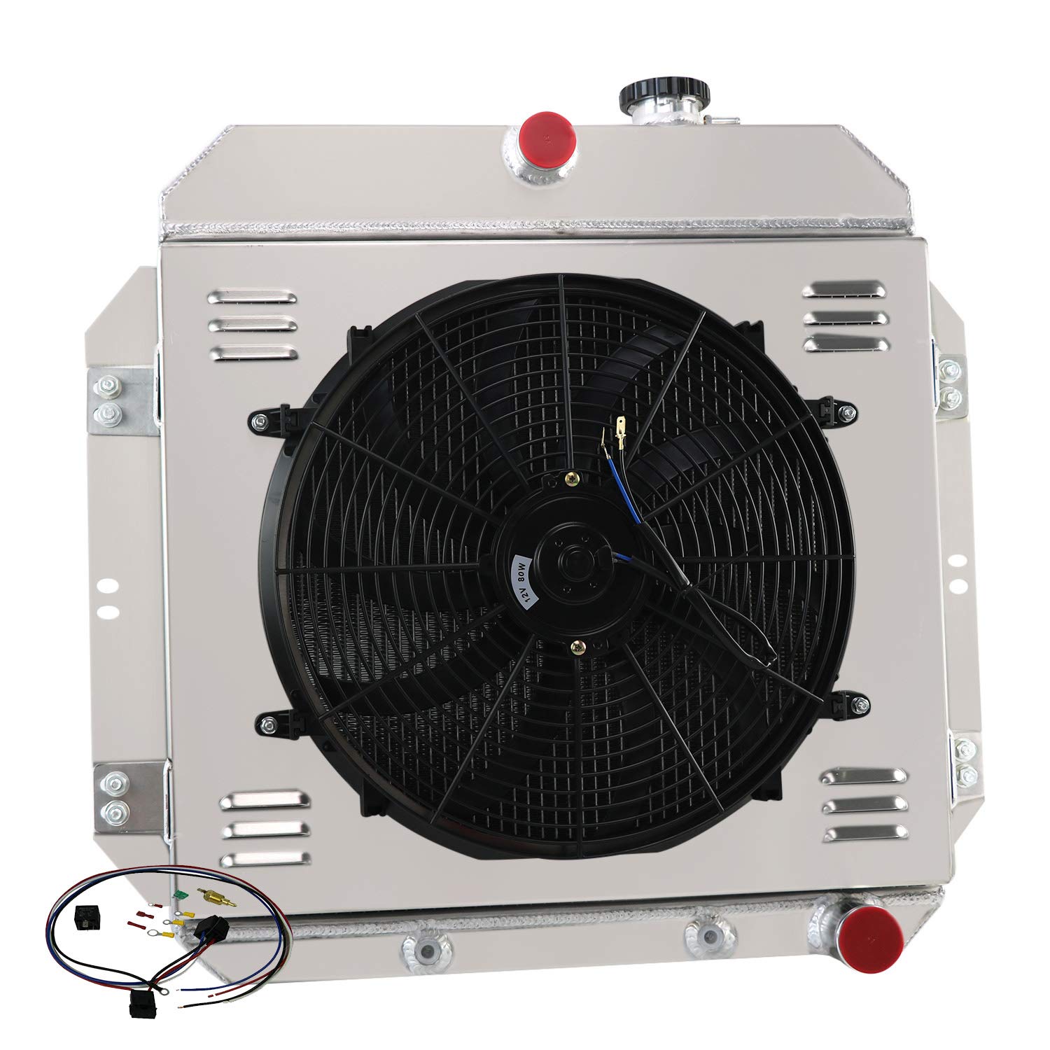 AlloyWorks 3-Row Aluminum Radiator with Shroud Fan & Relay Kit for 1960-1962 Chevy C10 C20 K10 K20 K30 & GMC Apache Pickup Trucks - AT/MT V8 Engine Cooling Upgrade - Perfect for Restoration & Off-Road Performance