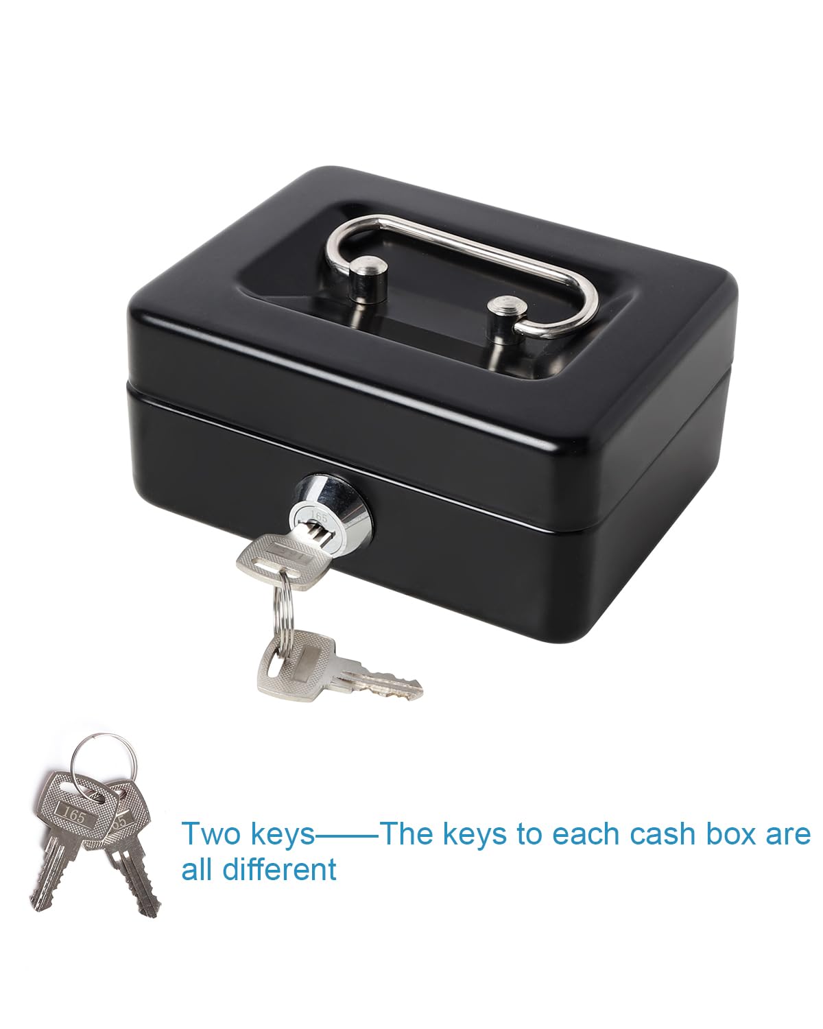 Lovndi Small Metal Cash Box with Money Tray & Lock - Secure Lockbox for Money, Coins, Valuables - Perfect for Home, Office, Retail Stores & Small Business Cash Management