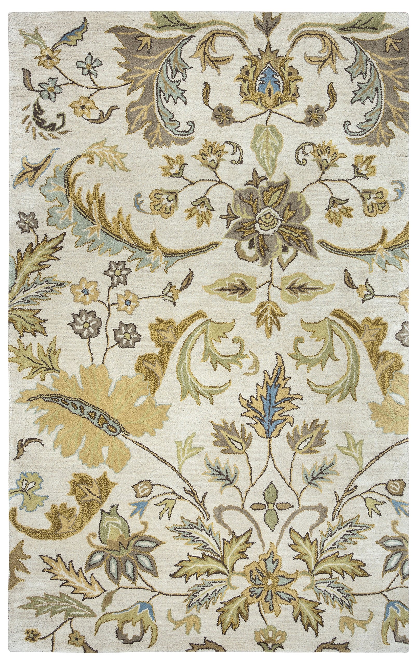 Rizzy Home Volare Collection Wool Area Rug 3' x 5' - Ivory, Sage, Khaki, Blue, Taupe Floral Design - Soft & Durable for Living Room, Bedroom, Office Decor
