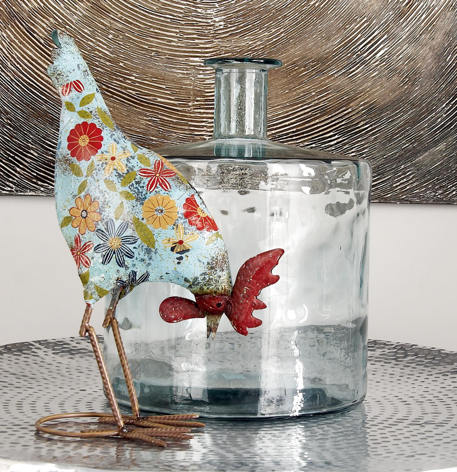 Handmade Recycled Glass Vase - Deco 79 Spanish Bottle Centerpiece, 14x14x17 Inch Teal Flower Vase for Home Decor, Wedding, Dining Table & Living Room Decoration