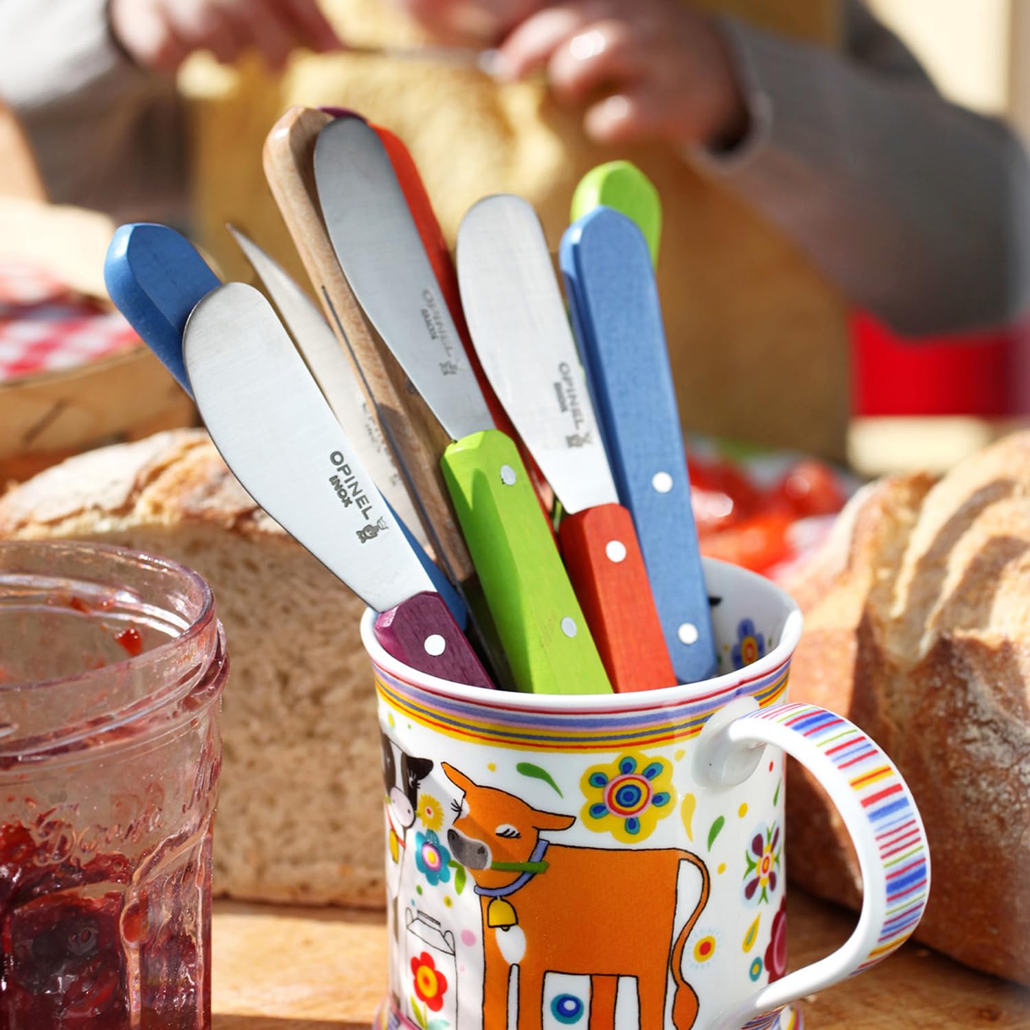 OPINEL Essential No.117 Spreading & Butter Knife with Painted Hornbeam Wood Handle - Made in France (Tangerine) - Perfect for Picnics, Cheese Boards & Gourmet Dining