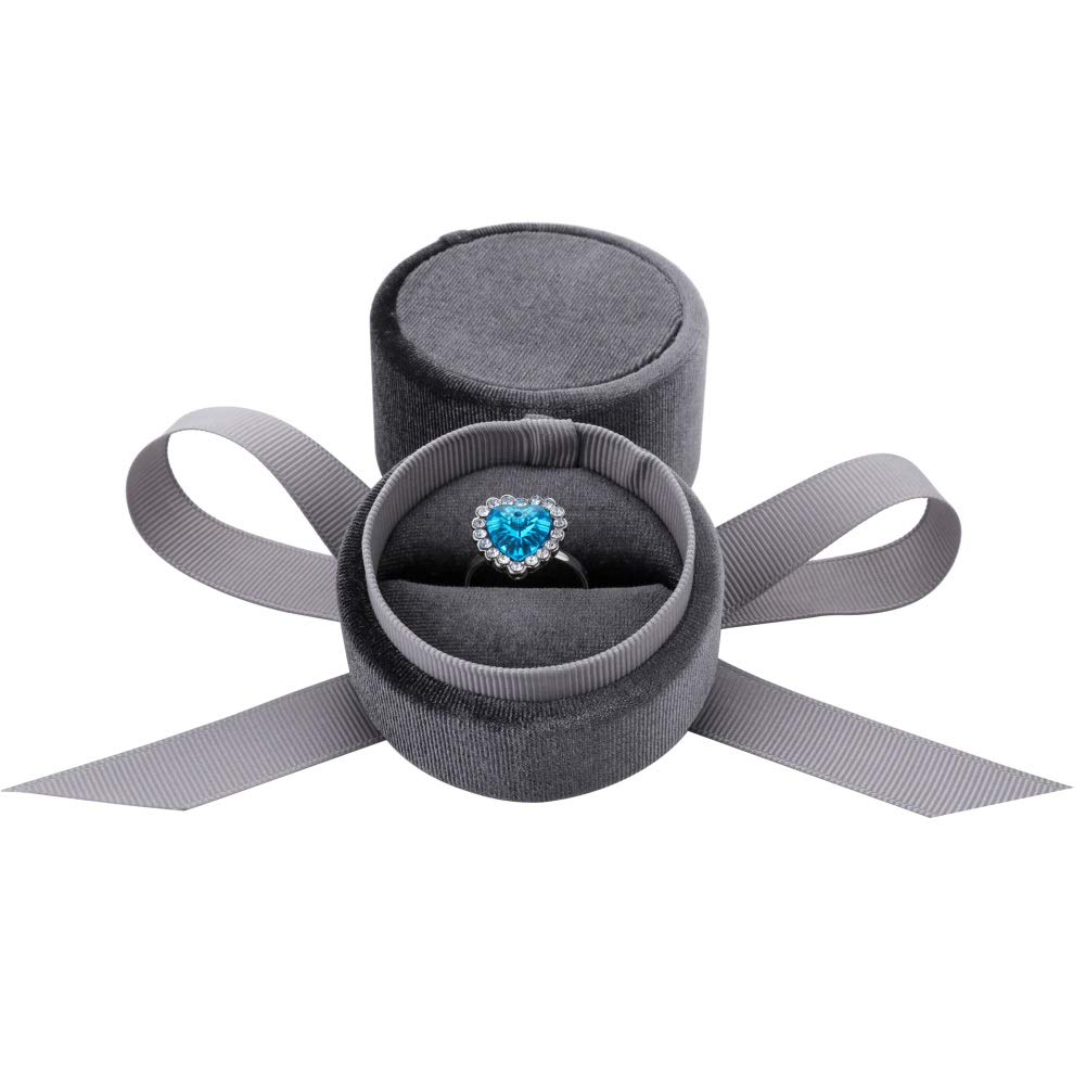 Elegant Velvet Round Jewelry Box with Silk Bow - Perfect Ring & Earring Storage Organizer for Proposal, Engagement, Wedding, Anniversary, Valentine's Day, Birthday, Christmas Gift - Ideal for Jewelry Display, Travel & Home Decor