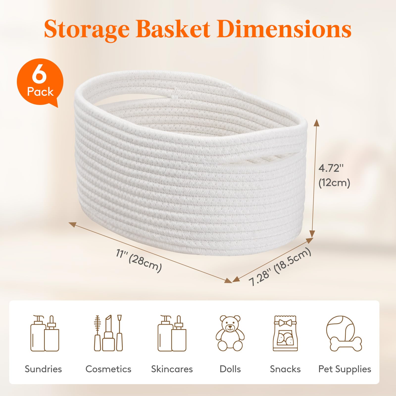 12-Pack Woven Cotton Rope Storage Baskets - Small Cube & Round Organizer Bins for Closet, Living Room, Bedroom | Perfect for Toy Storage, Laundry Organization & Home Decor (White & Blue)