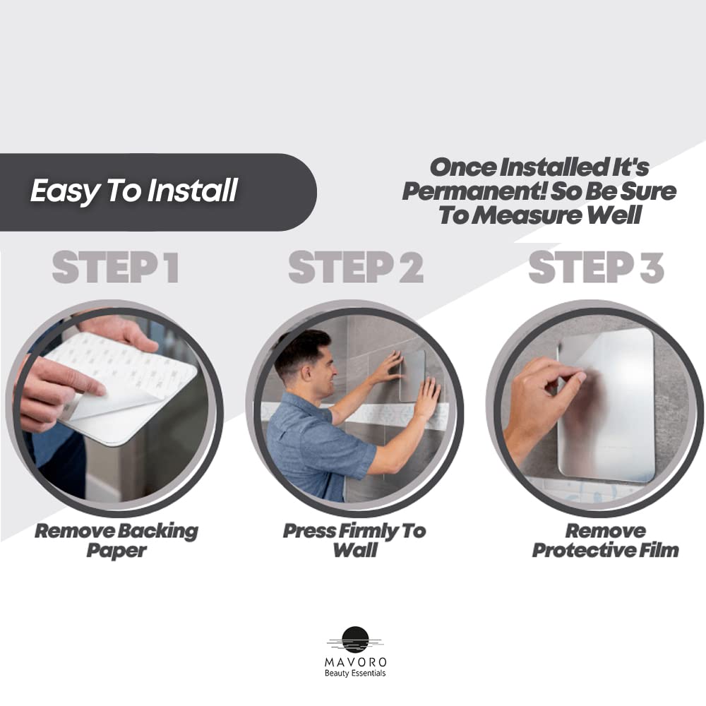 Premium Mavoro Shower Shaving Mirror - 7x9 Inch Unbreakable Acrylic Mirror with 3M Adhesive - Fog Resistant, Frameless Design, Peel & Stick Installation - Safe Glassless Mirror for Kids - Perfect for Bathroom, Gym Locker & Travel Use