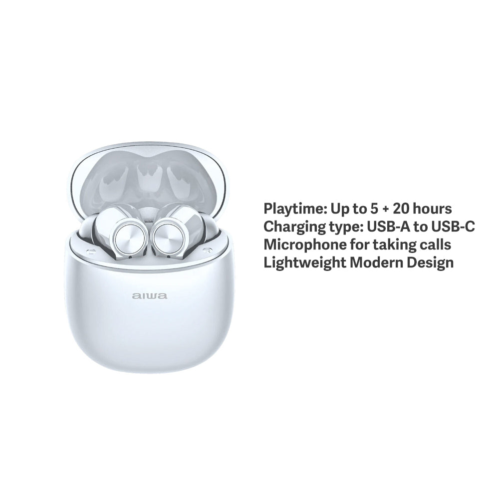 AIWA Wireless Bluetooth Earbuds with Gel Ear Tips - White Noise Cancelling In-Ear Headphones for Running, Gym, Workout & Commuting