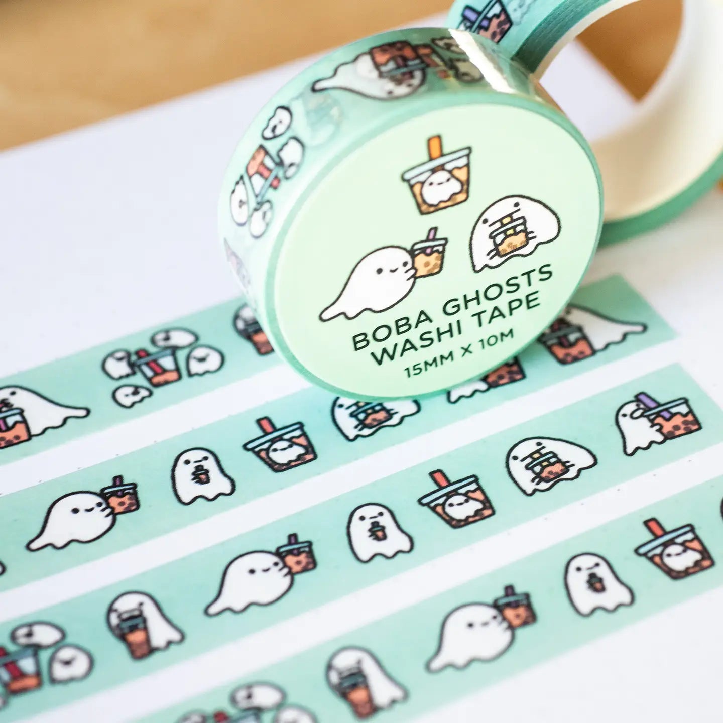 Boba Ghosts Washi Tape - Cute Kawaii Japanese Decorative Tape for Scrapbooking, Journaling, Planner, DIY Crafts - Perfect for Halloween, Bullet Journals & Gift Wrapping
