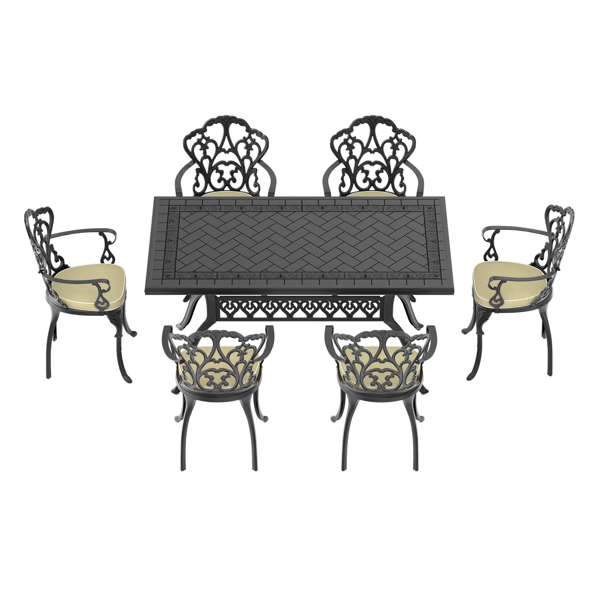 7-Piece Cast Aluminum Patio Furniture Set with Cushions - Outdoor Dining & Lounge Set for Garden, Poolside, Backyard - W1710S00084