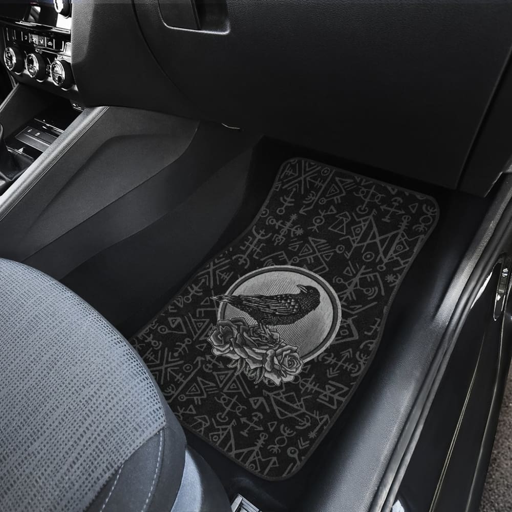 Premium Viking Odin Raven Floral Rune Symbols Car Floor Mats - All-Weather Protection for SUVs, Trucks & Sedans - Perfect for Norse Mythology Fans & Auto Enthusiasts