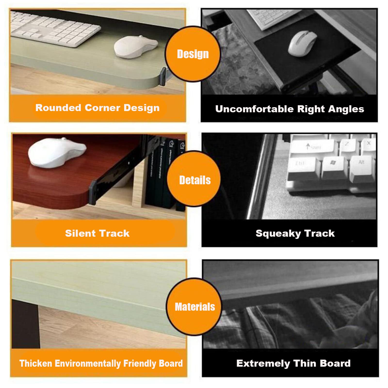 Ergonomic Under Desk Keyboard Tray - Slide Out Pull Out Keyboard Drawer for Computer Desk, Adjustable Typing Platform for Home Office & Gaming Setup - Perfect for Comfortable Typing, Working & Extended Computer Use