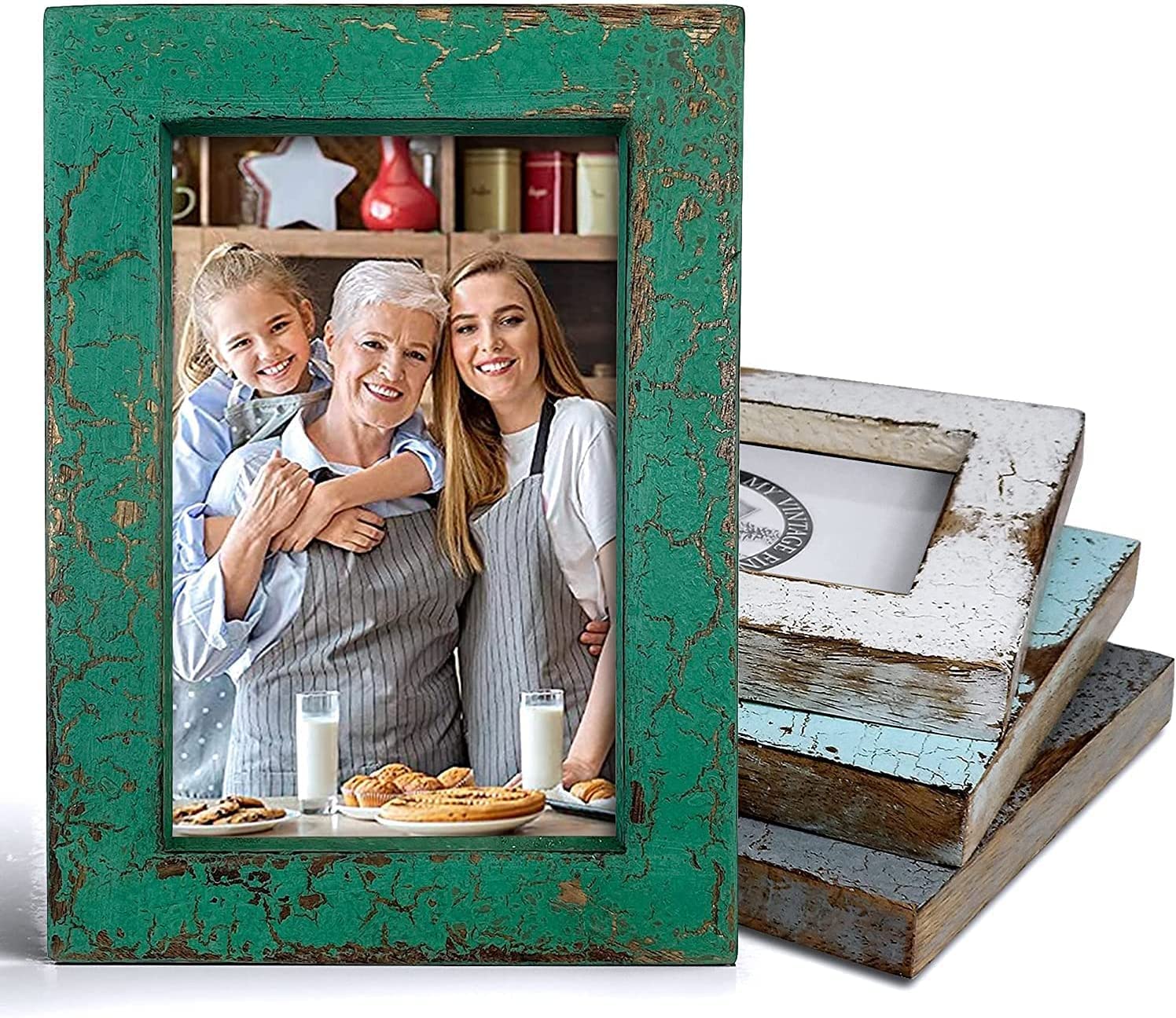 Rustic Farmhouse Picture Frame 5x7 Inch - Distressed Green Wood Photo Frame for Wall or Tabletop Display - Perfect for Home Decor, Wedding Photos, Family Portraits & Farmhouse Style Interior Design