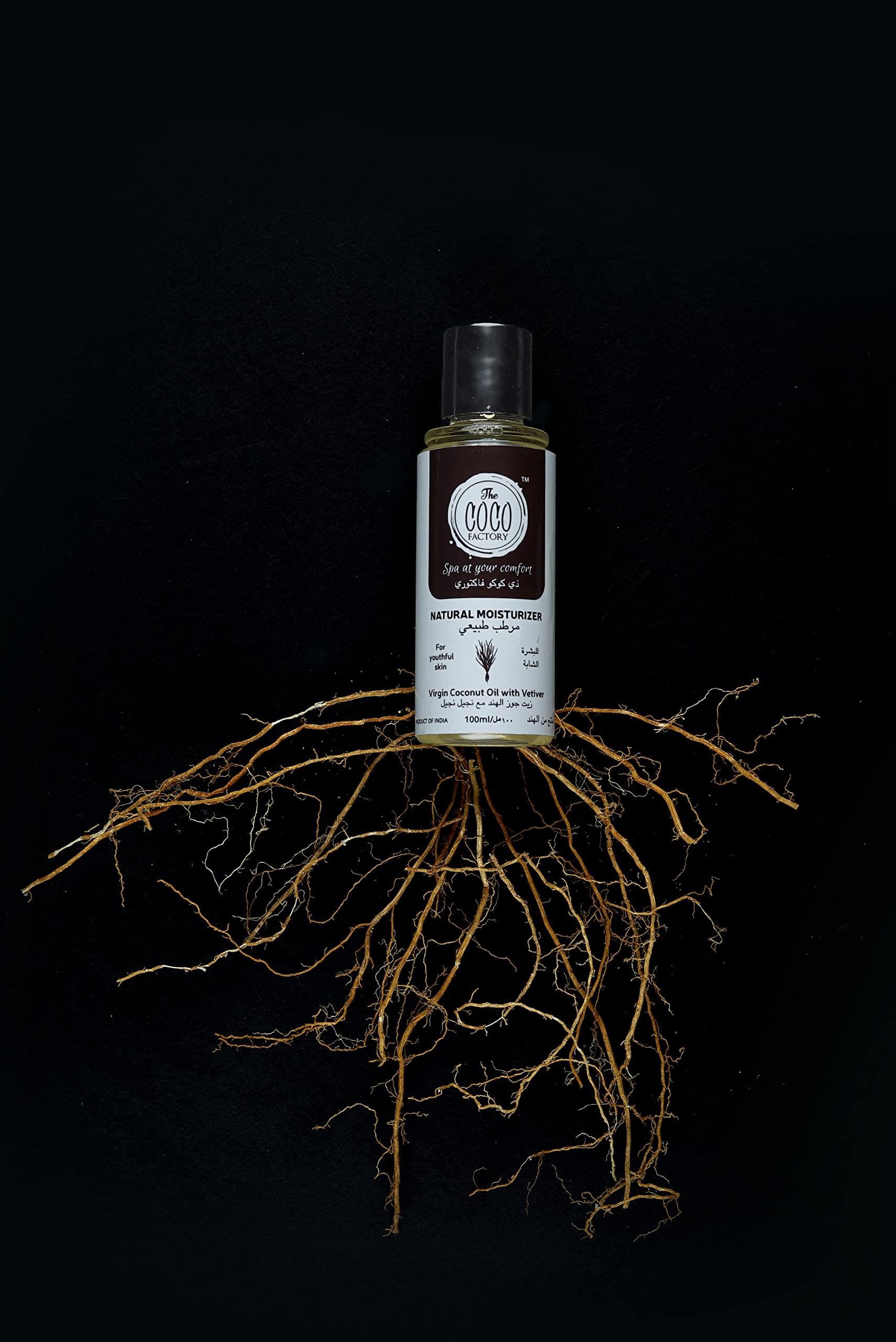 THE COCO FACTORY - 100% Pure Virgin Coconut Oil for Body Massage & Moisturizing | Natural Skin Care with Vetiver | Relaxing Aromatherapy for Spa, Yoga & Self-Care