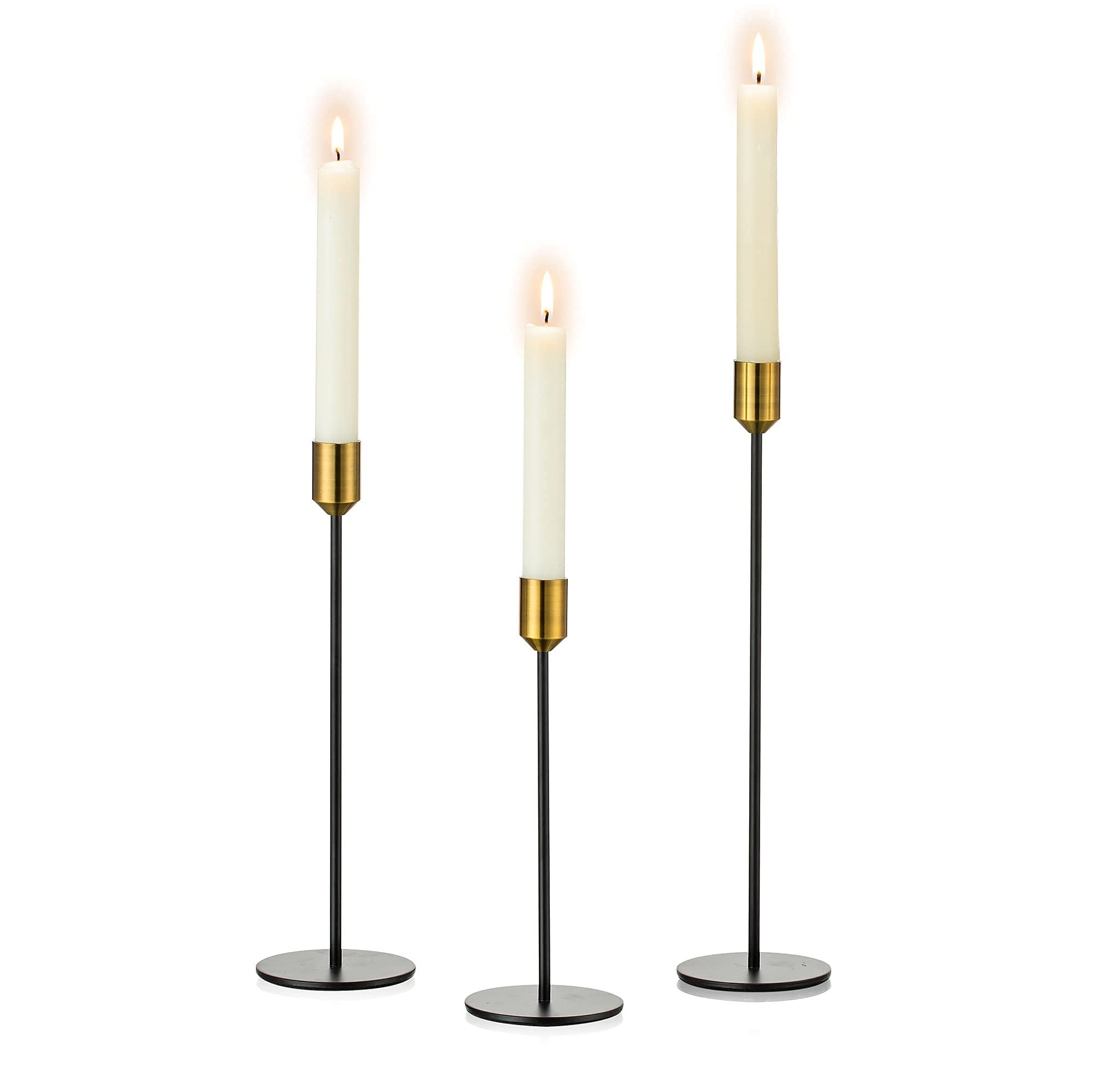 Romadedi Black and Gold Tall Candle Holders - Set of 3 Elegant Taper Candle Sticks for Home Decor, Wedding Centerpieces & Christmas Table Settings (8.5/11/13 Inches) - Perfect for Dining Tables, Mantels & Holiday Displays