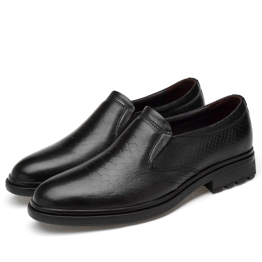 HOOENG Men's Slip-On Oxford Shoes - Genuine Cowhide Crocodile Print, Round Toe, Anti-Slip Sole - Black Size 10 | Perfect for Business Casual, Office Wear & Formal Occasions
