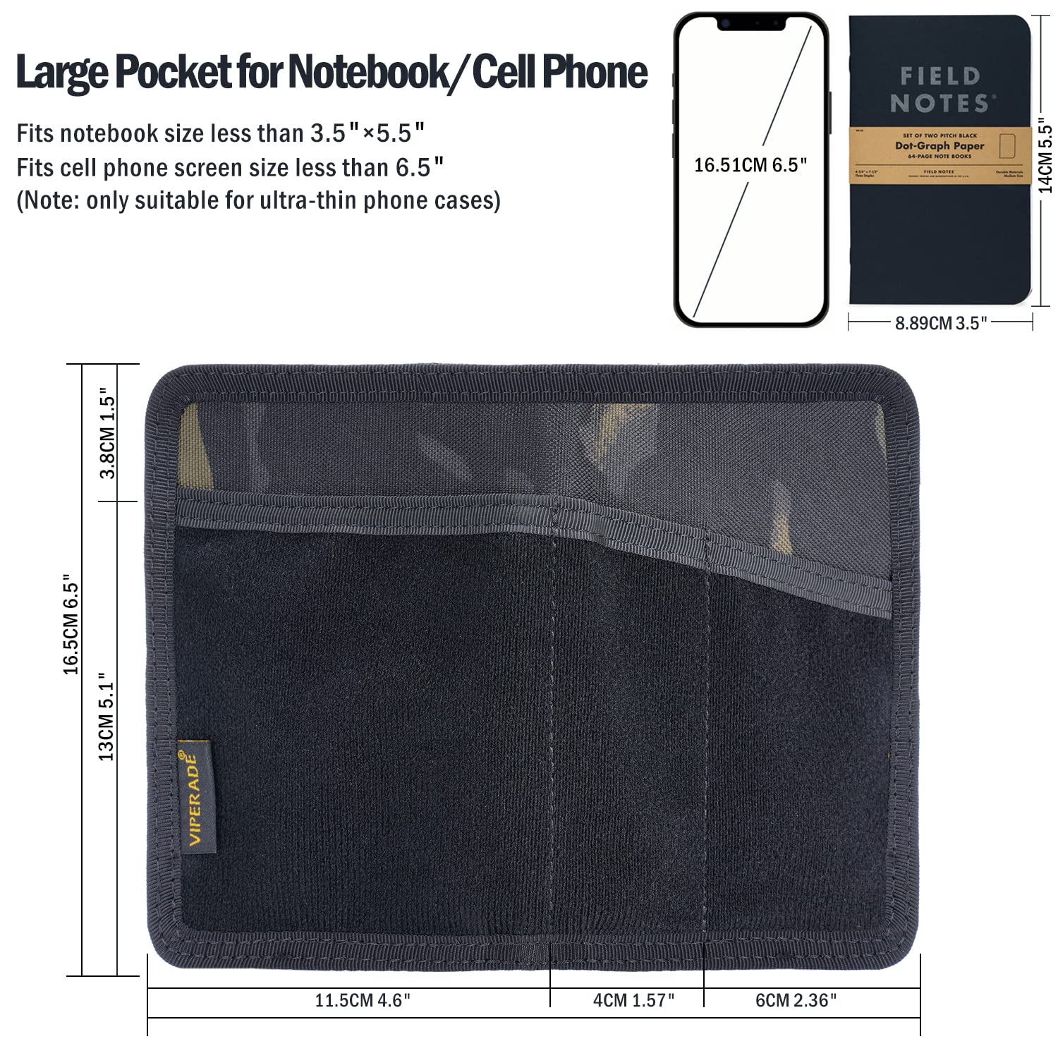 VIPERADE VE11 Pocket Journal Pouch - EDC Wallet & Small Notebook Cover for Field Notes | Nylon Utility Organizer with DIY Patch Area | Perfect for Outdoor Adventures, Travel & Everyday Carry