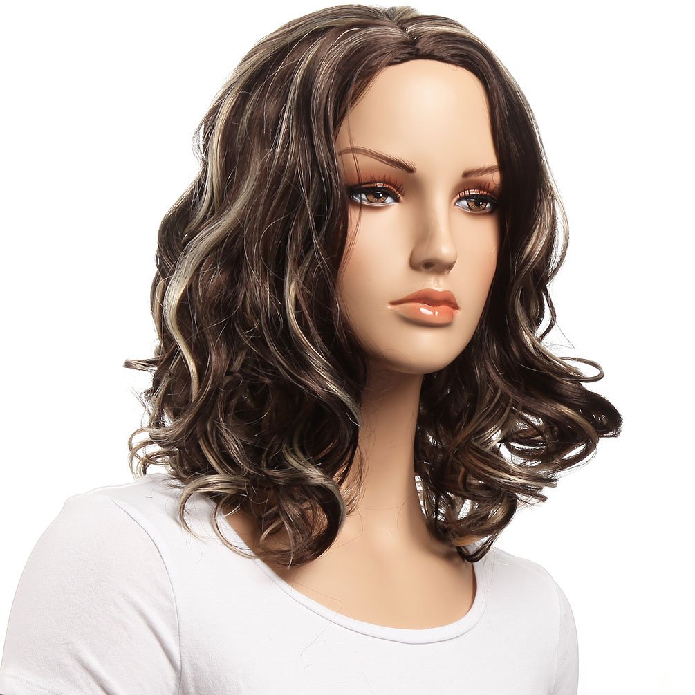 GOTTA Medium Shoulder Length Synthetic Wigs for Women - Heat Resistant 100% Kanekalon Hair, Mixed Brown & White, 18 Inch (6+26) - Perfect for Cosplay, Costume Parties & Everyday Fashion