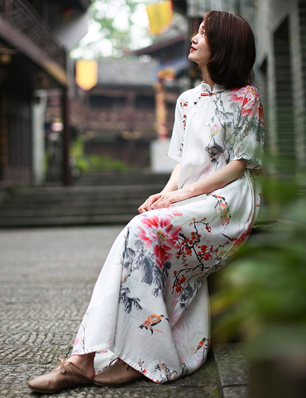 Women's Floral Print Casual Loose Cheongsam Dress with Pockets | Chinese Style Summer Dress for Daily Wear, Date Night & Special Occasions