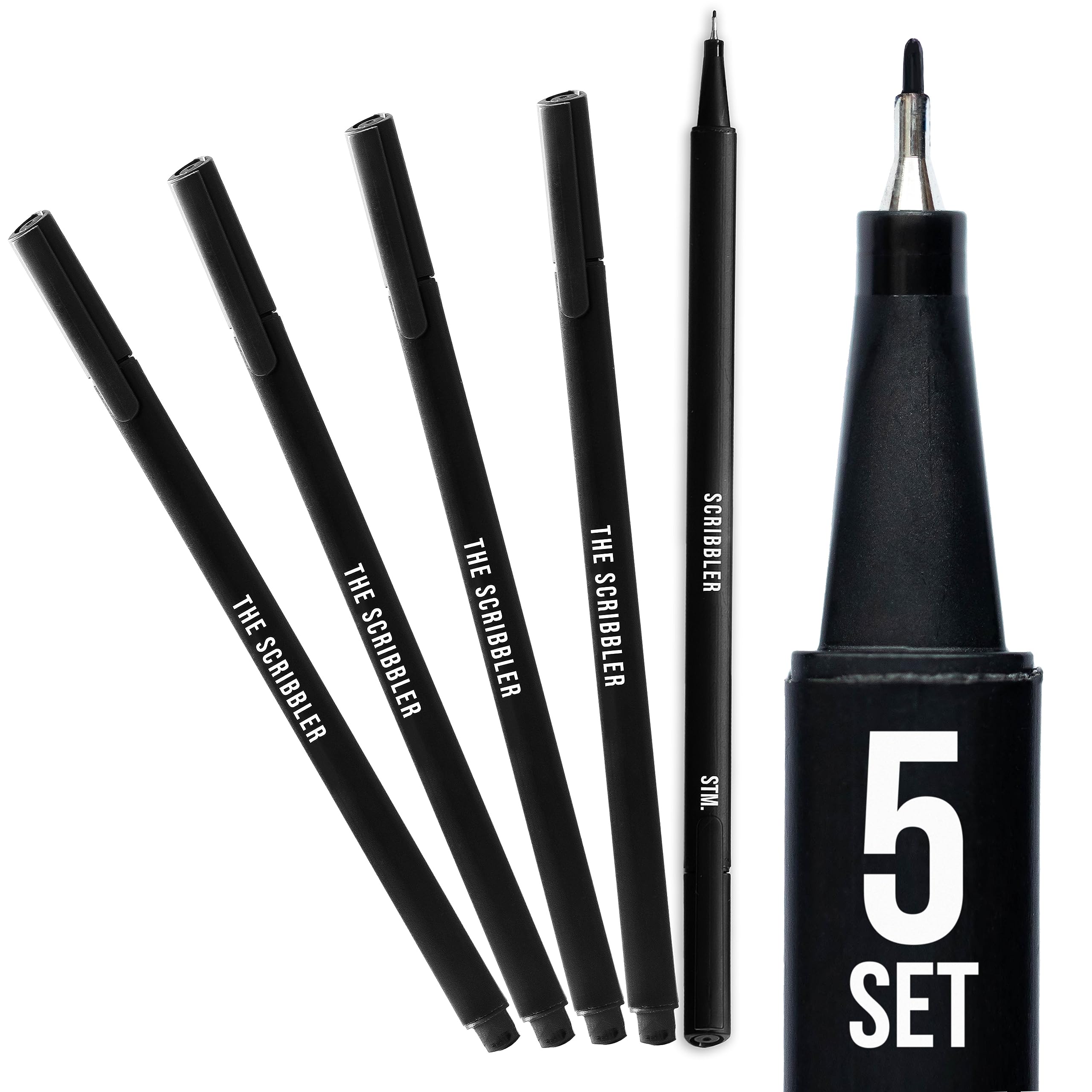 Scribbles That Matter Premium 0.7mm Fineliner Pen Set of 5 - Smooth, Precise, Ergonomic Black Ink Pens for Journaling, Planning, Sketching | Perfect for Bullet Journals, Art Projects & Note Taking