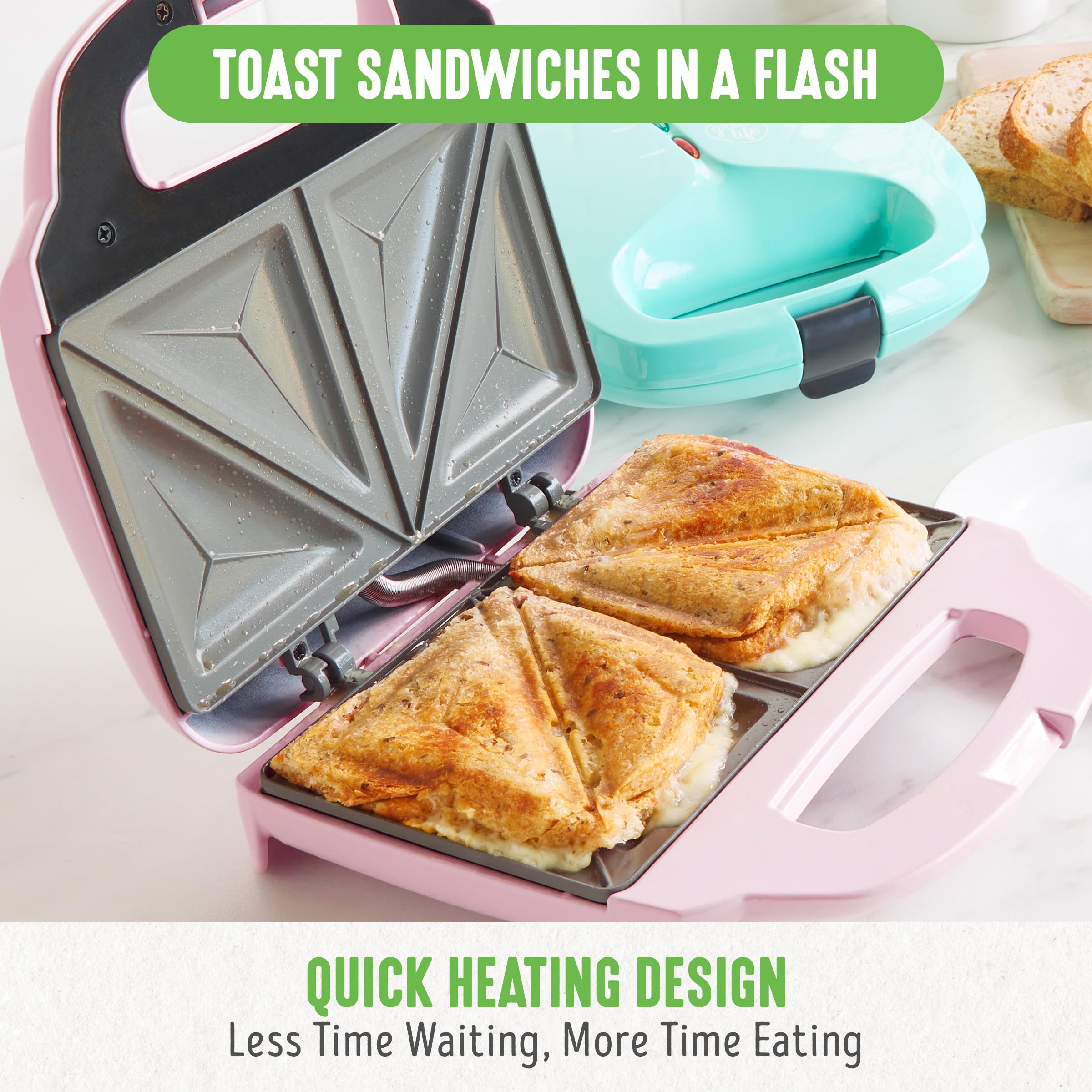 GreenLife Pro Electric Panini Press Grill & Sandwich Maker - Healthy Ceramic Nonstick Plates, PFAS-Free, Easy Indicator Light, Compact Countertop Design - Perfect for Home, Office, Dorm & Camping (Pink)