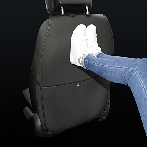 Universal Car Seat Back Protectors - 2 Pack Black Kick Mats with Storage Pocket for Kids & Adults | Waterproof & Stain-Resistant | Perfect for Family Road Trips & Daily Commutes