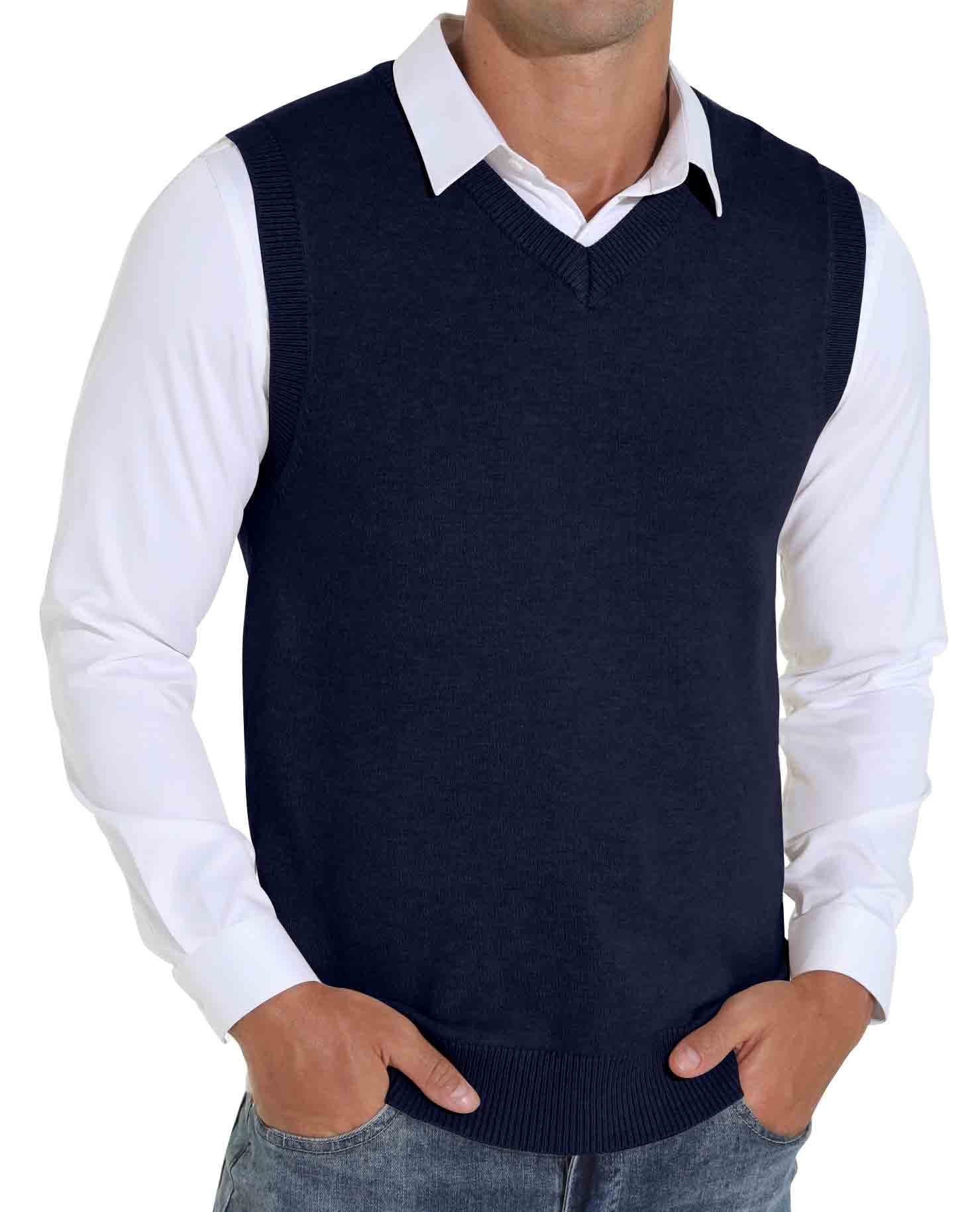 Sailwind Men's Wool Blend Knit V-Neck Sweater Vest - Sleeveless Pullover for Layering | Casual & Business Casual Outfits | Winter & Fall Fashion