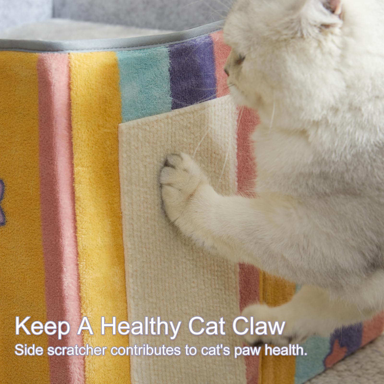 Jiupety Foldable Cat Bed for 2 Cats - Large Indoor Cat House with Scratch Pad & Toy Ball - 17in Pink Rainbow Cat Cave Cube for Hideaway - Perfect for Kittens, Multi-Cat Homes & Cozy Nap Spaces