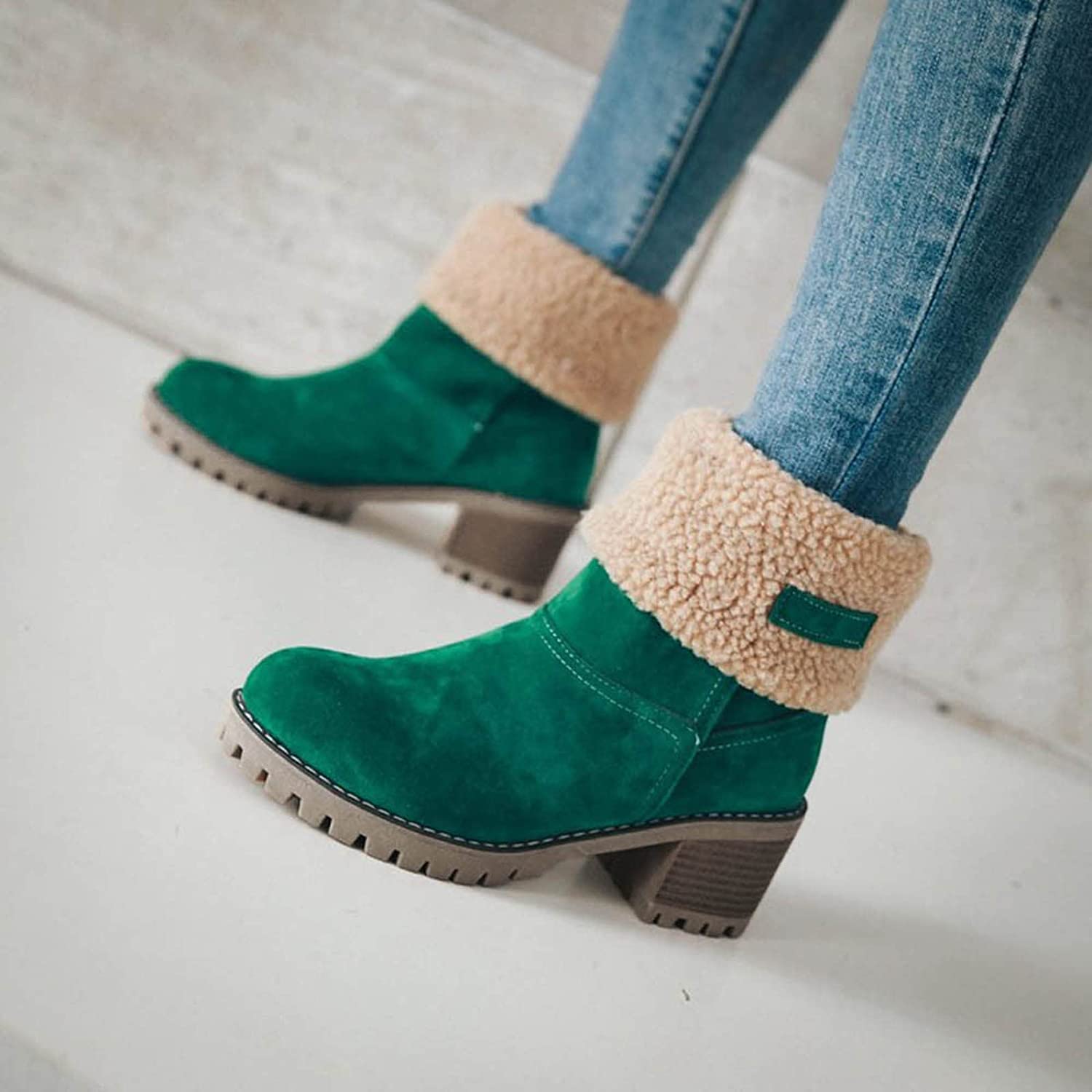 Women's Winter Snow Boots - Waterproof Ankle & Mid Calf Booties for Women | Fashionable Casual Outdoor Shoes in Red, Green, Black, Brown, Gray, Orange | Size 8.5 | Perfect for Snowy Days, Hiking & Winter Fashion