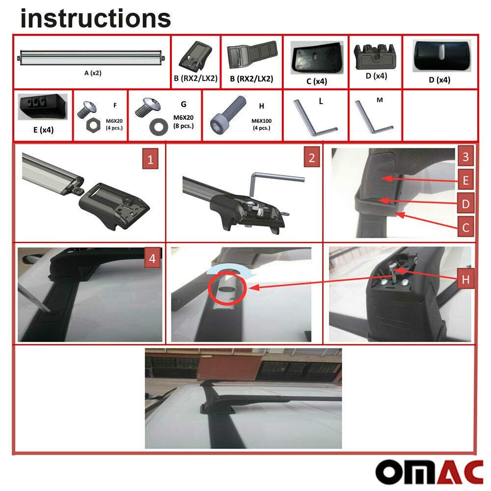 OMAC Aluminum Roof Rack Cross Bars - Compatible with Mazda 3 Sedan 2010-2018 (2-Pack, Gray) - Anti-Theft Design for Kayak, Canoe, Surfboard, Ski, Snowboard & Camping Gear - Perfect for Road Trips & Outdoor Adventures