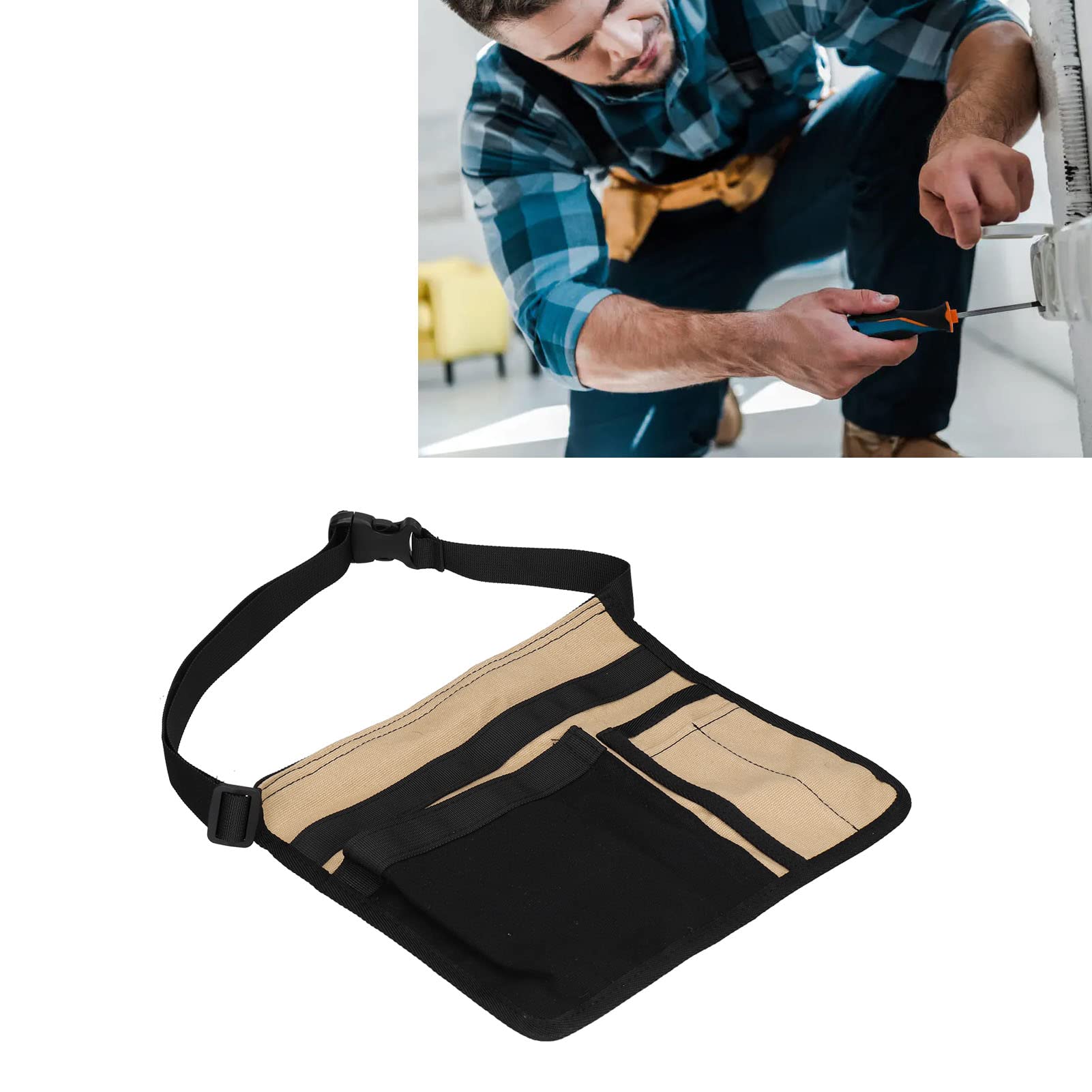 Durable Oxford Tool Belt Bag for Gardening, Handyman & DIY Work - Adjustable Waist Pouch with Multiple Pockets for Tools (Khaki) | Perfect for Landscaping, Home Repairs & Craft Projects