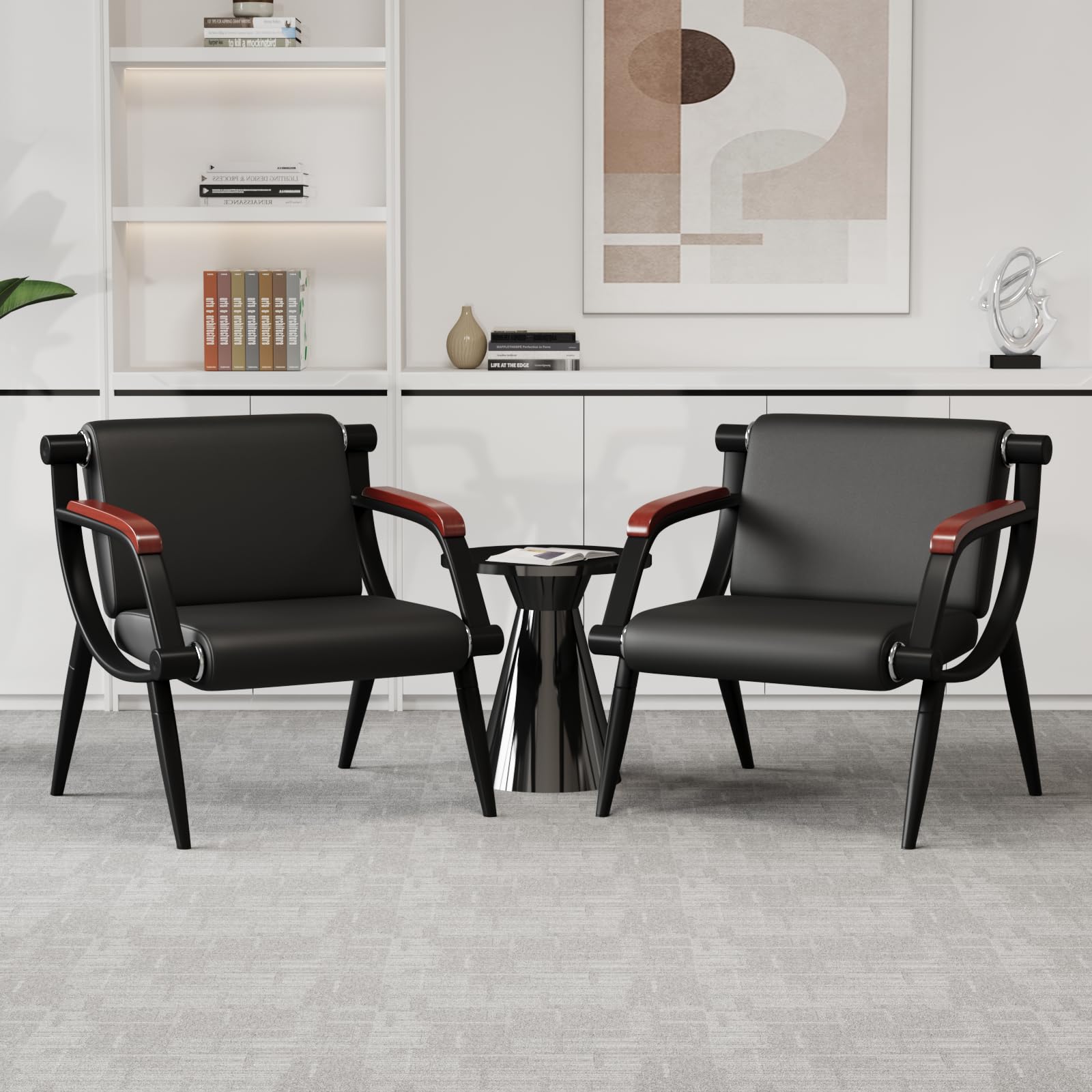 Premium Waiting Room Chairs Set of 2 - Ergonomic Office Reception Chairs with Arms, Durable Leather Guest Seating for Clinic, Airport, Hospital | Perfect for Lobby, Waiting Area, Conference Room & Professional Spaces (Black, 2 Pieces)