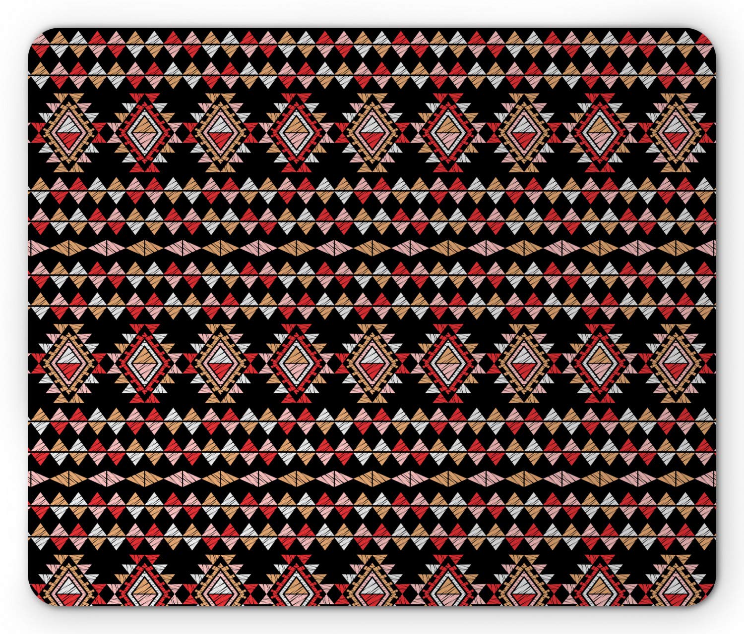 Ambesonne Aztec Mouse Pad - Non-Slip Rubber Desk Mat with Vibrant Patchwork Folk Art Triangle Design, Standard Size (9