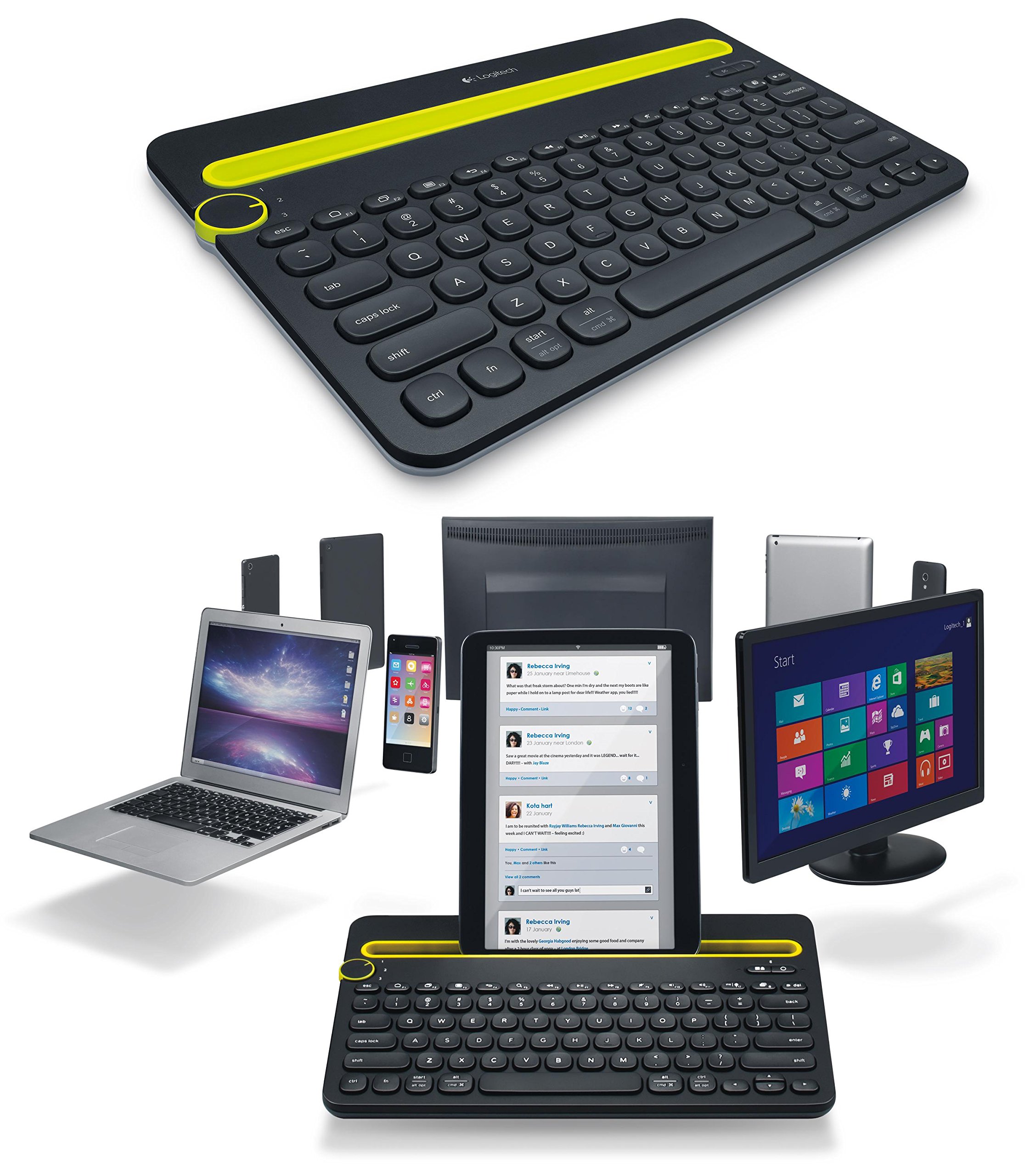Logitech K480 Multi-Device Bluetooth Keyboard - Wireless QWERTY Layout for Computer, Tablet & Smartphone - Compatible with Windows, Mac, iOS, Android - Black (Renewed) - Perfect for Home Office, Remote Work & Multi-Tasking