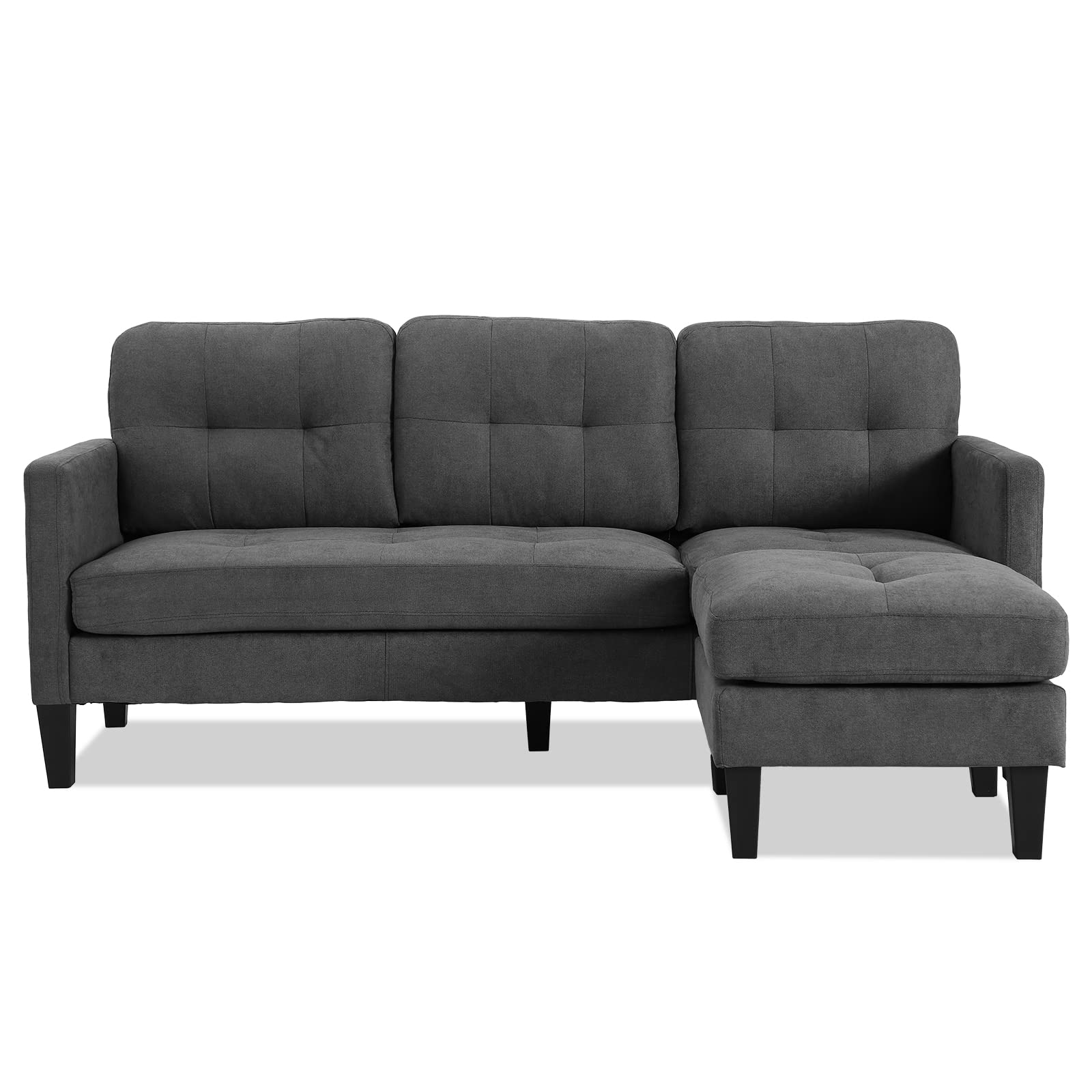 Modern Linen Fabric L-Shaped Sectional Sofa Set with Reversible Ottoman - Convertible Sleeper Couch for Small Spaces, Living Room, Apartment & Office - Grey | Perfect for Movie Nights, Guest Accommodation & Compact Urban Living