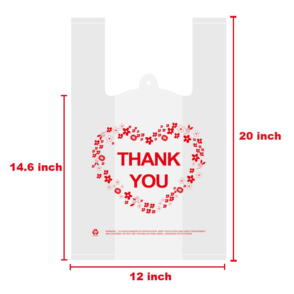 LazyMe White Plastic Thank You T-Shirt Grocery Bags - 12x20 Inch, 100 Pack - Durable Handles, Standard Supermarket Size - Perfect for Retail Stores, Farmers Markets & Eco-Friendly Shopping