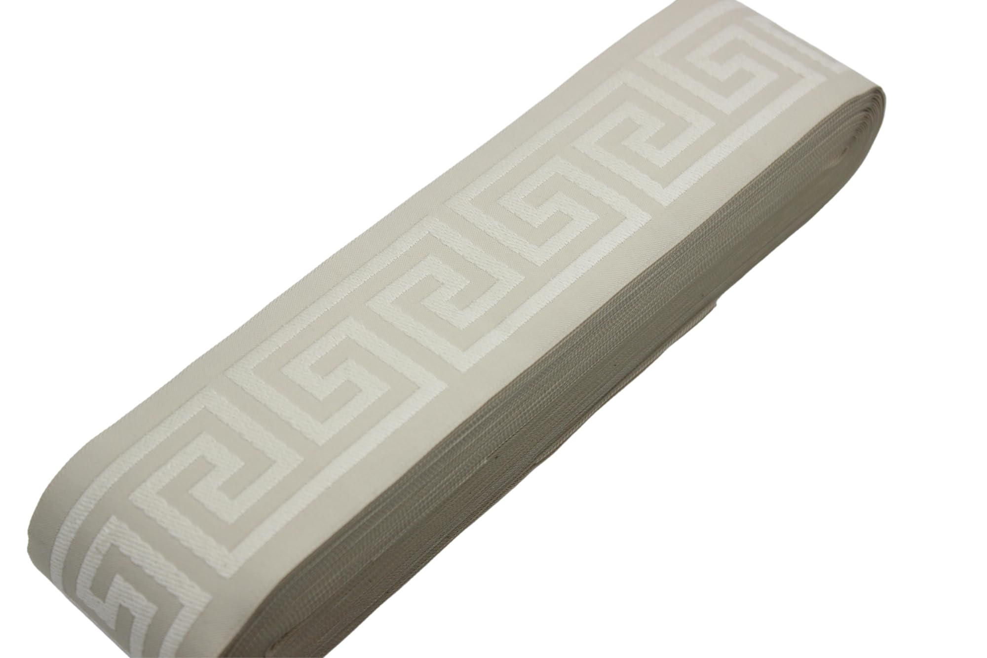 16 Yards Antique White Greek Key Jacquard Ribbon Trim - 2.67 Inch Wide Decorative Tape for Drapes, Curtains, Upholstery & DIY Home Decor | Perfect for Wedding Decor, Table Runners & Craft Projects