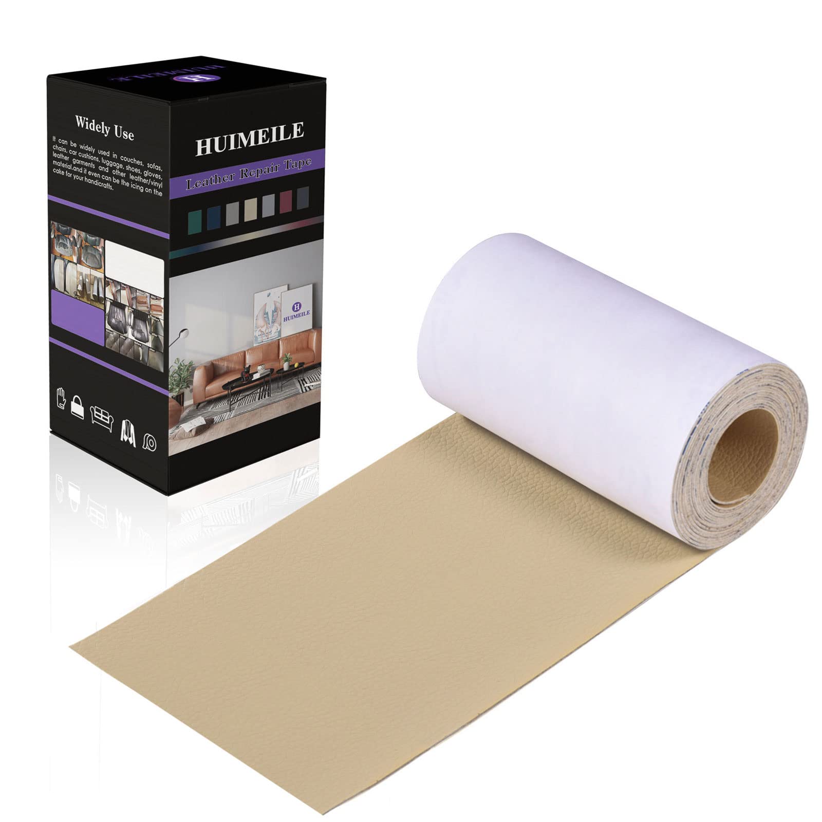 4×60 Inch Strong Self-Adhesive Leather Repair Patch Tape - Furniture, Sofa, Couch, Car Seat & Bag Repair Kit - Scratch Resistant First Aid Fix for Leather, Vinyl & Upholstery (Khaki) - Perfect for Home, Office & Vehicle Interior Maintenance